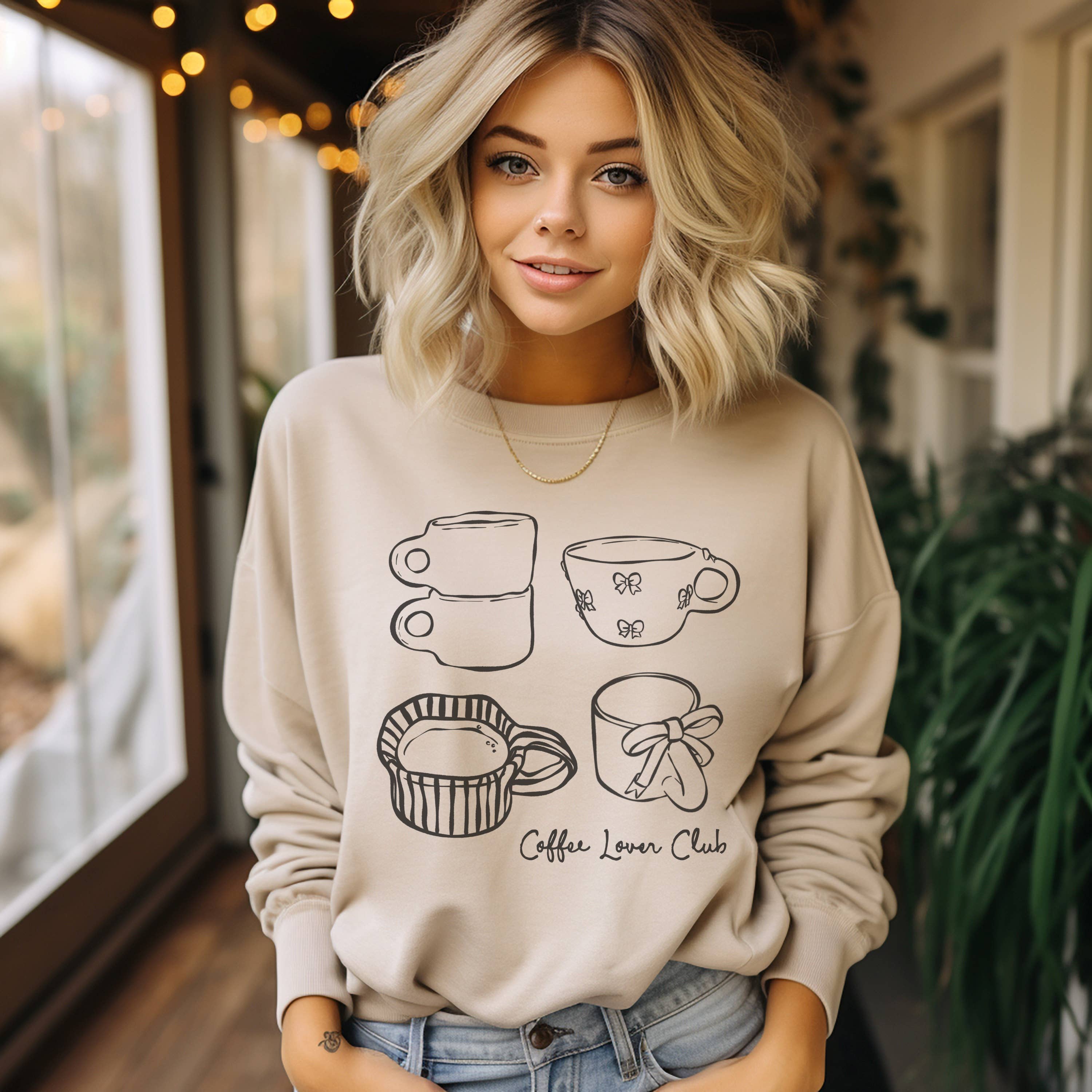 Coffee Lover Club Crew Neck Sweatshirt T-Shirts, Hoodie | PodTeesHub.com