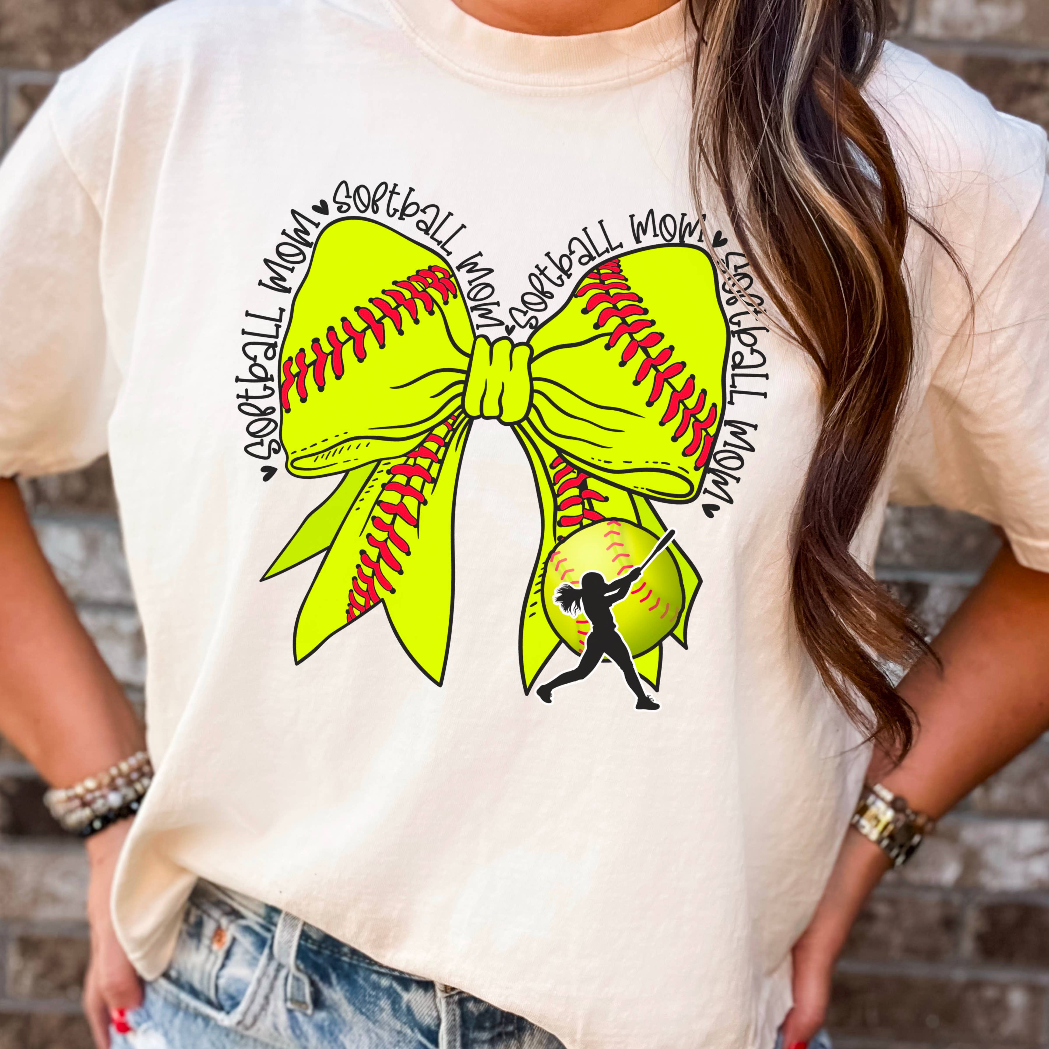 Softball Mom Coquette Bow Graphic Shirt | Comfort Colors Hoodie, Sweatshirt | PodTeesHub.com
