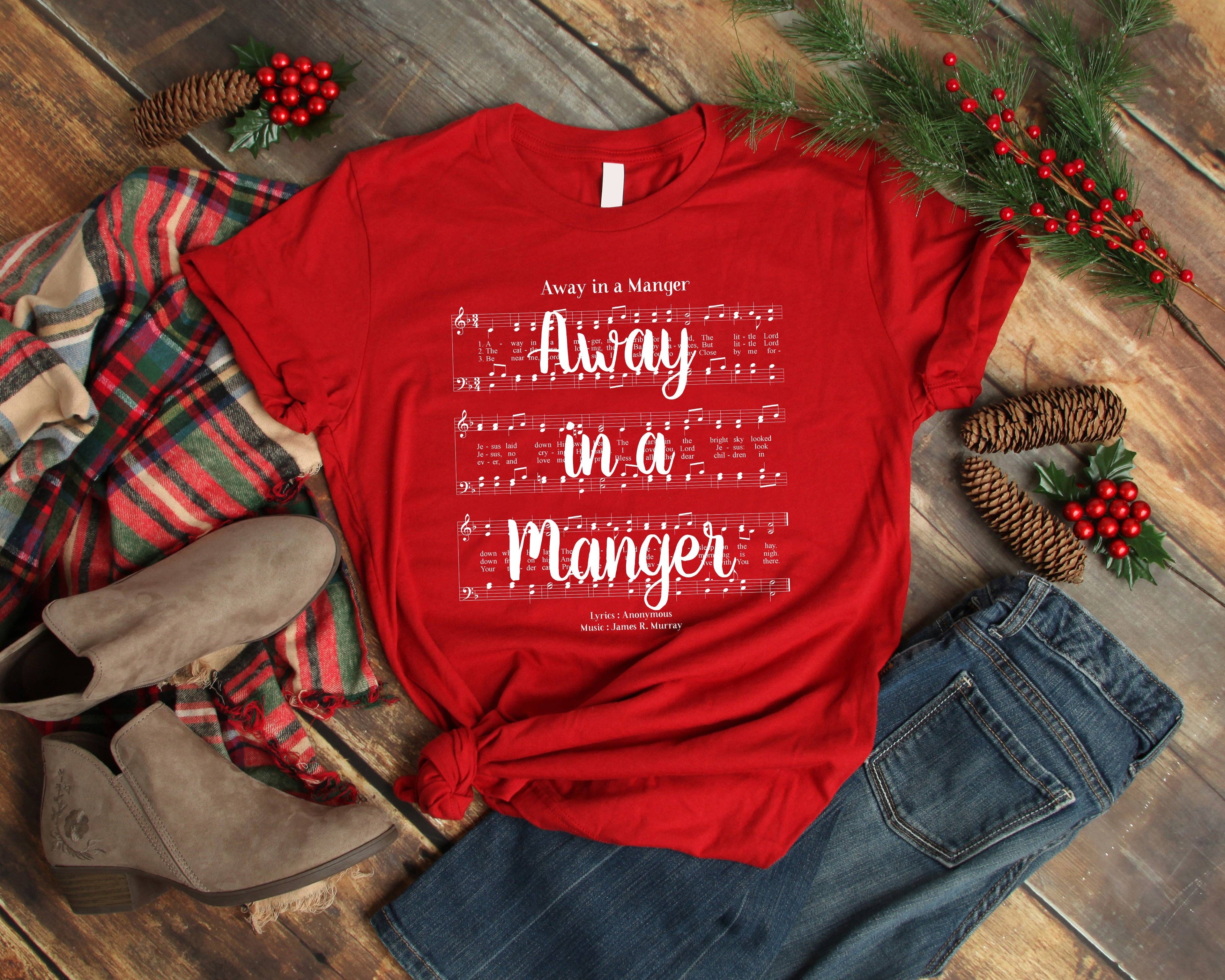 Away in A Manger Hymn T-Shirt - White Ink Hoodie, Sweatshirt | PodTeesHub.com