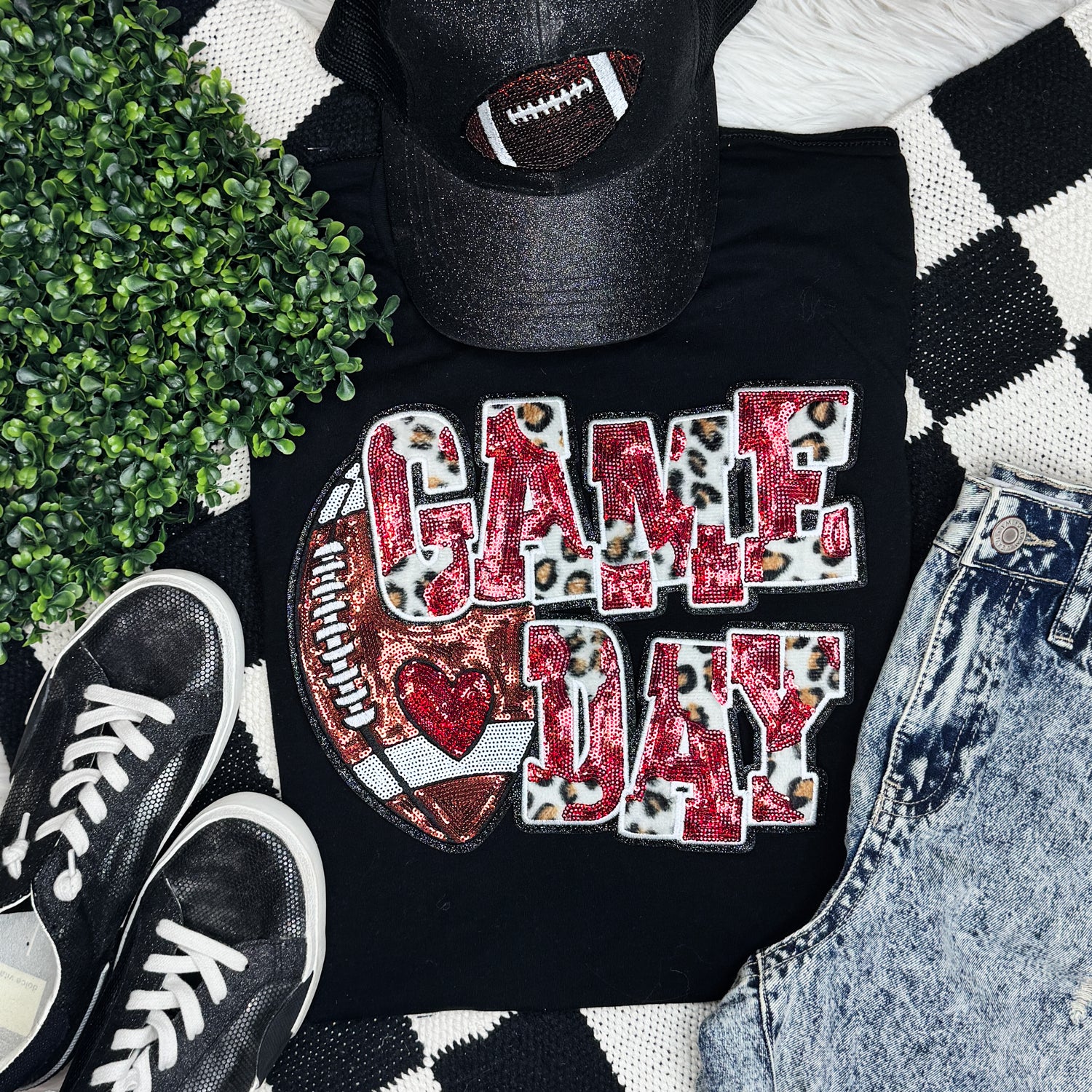 Red Football Leopard & Sequin Tee Hoodie, Sweatshirt | PodTeesHub.com