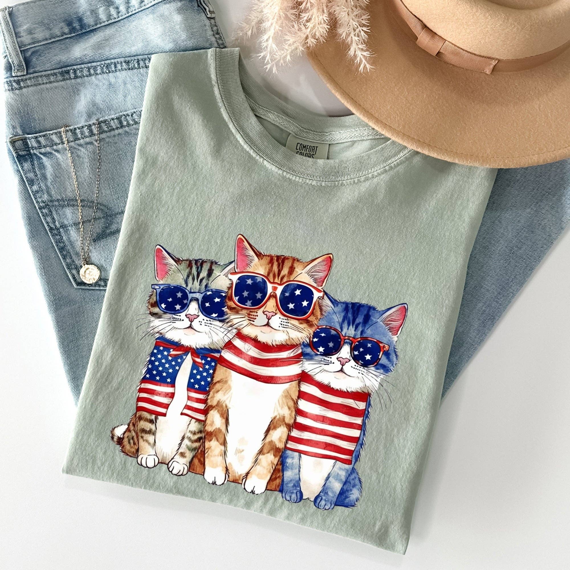 Patriotic Hippie Cats, Funny, Patriotic, 4th of July Tshirt Hoodie, Sweatshirt | PodTeesHub.com