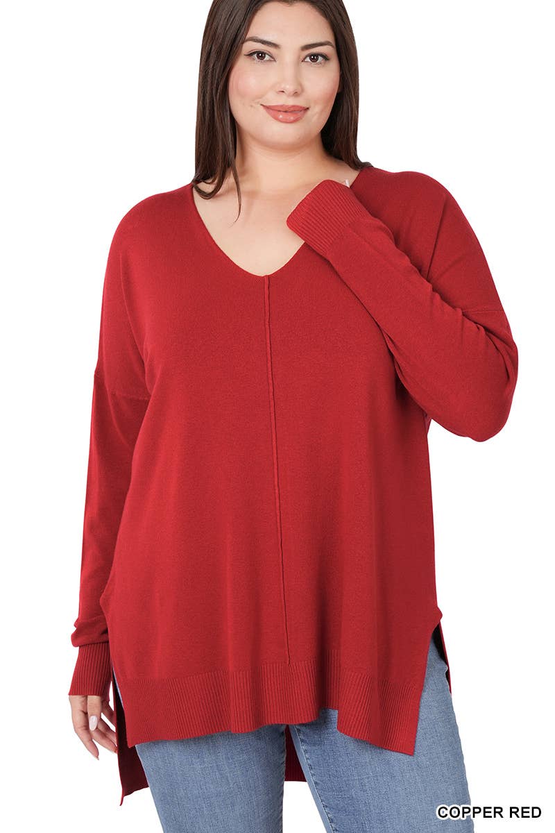 .SI-15790 Plus Size Hi-Low Hem V-Neck Center Seam Sweater T-Shirts, Hoodie, Sweatshirt | PodTeesHub.com