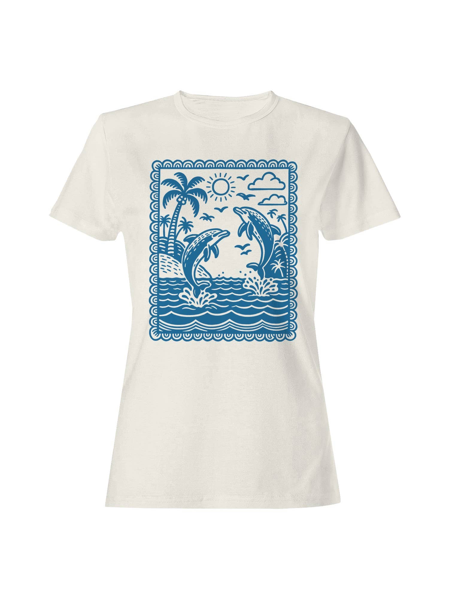 Tropical Dolphins and Palm Scene Women's T-Shirt Hoodie, Sweatshirt | PodTeesHub.com