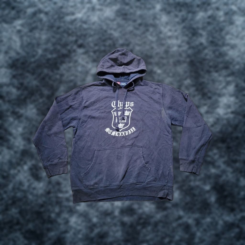 Vintage Chaps Hoodie Mens M Pullover Crest Graphic Sweatshirt Navy Blue T-Shirts | PodTeesHub.com