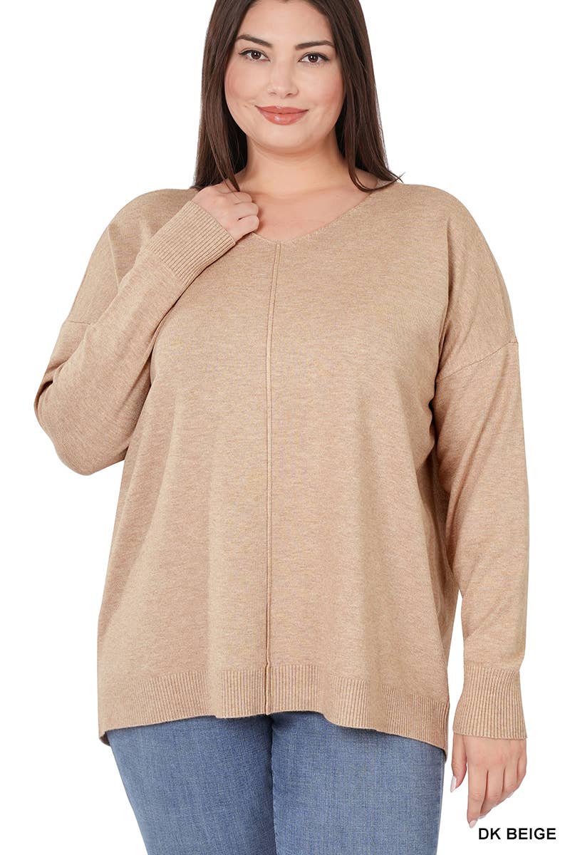 ..SI-23377 Plus Size Hi-Low Garment Dyed V-Neck Front Seam Sweater T-Shirts, Hoodie, Sweatshirt | PodTeesHub.com