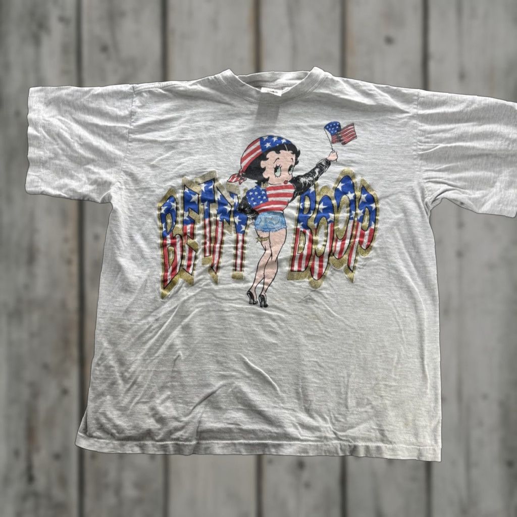 Vintage Street Works Betty Boop Shirt L Gray Usa Flag Patriotic Cartoon 90s T-Shirts, Hoodie, Sweatshirt