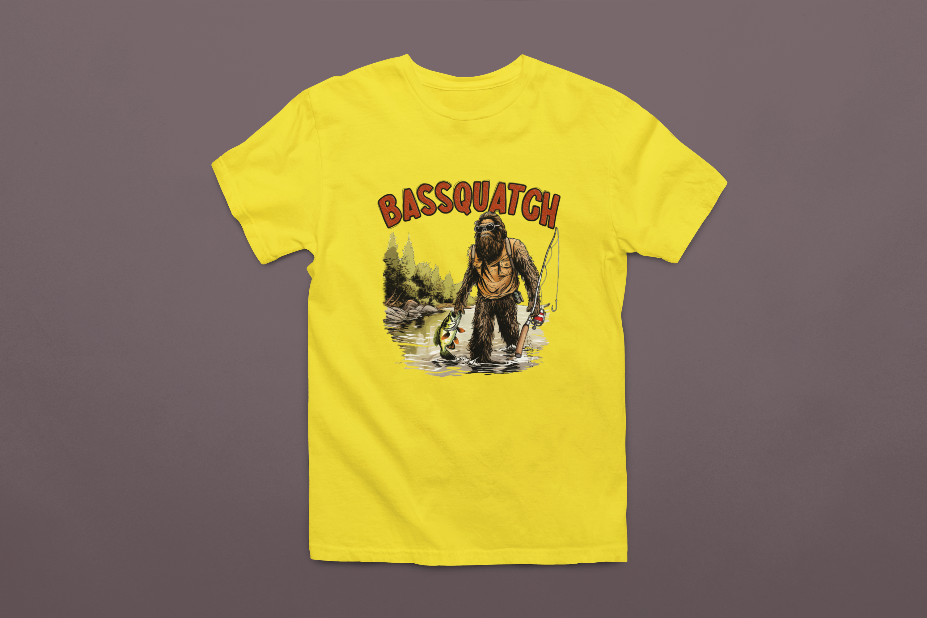 Bassquatch Fishing T-Shirt (Gildan Yellow or Blue) Hoodie, Sweatshirt | PodTeesHub.com