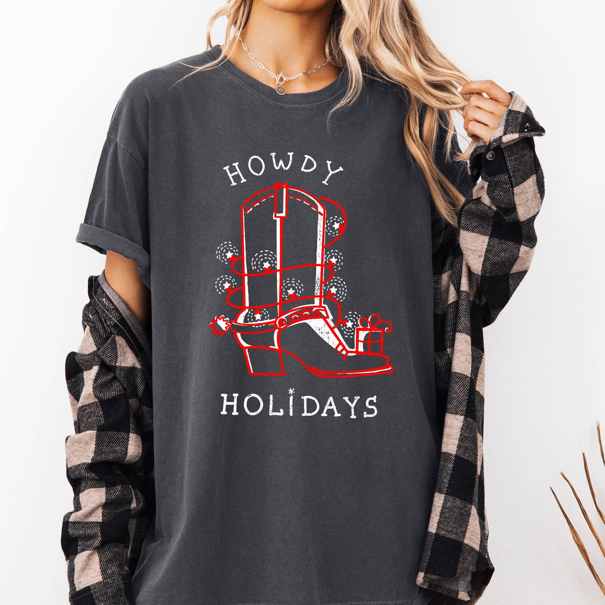 Howdy Holidays, Christmas, Cowboy Boot Country Xmas Tshirt Hoodie, Sweatshirt | PodTeesHub.com