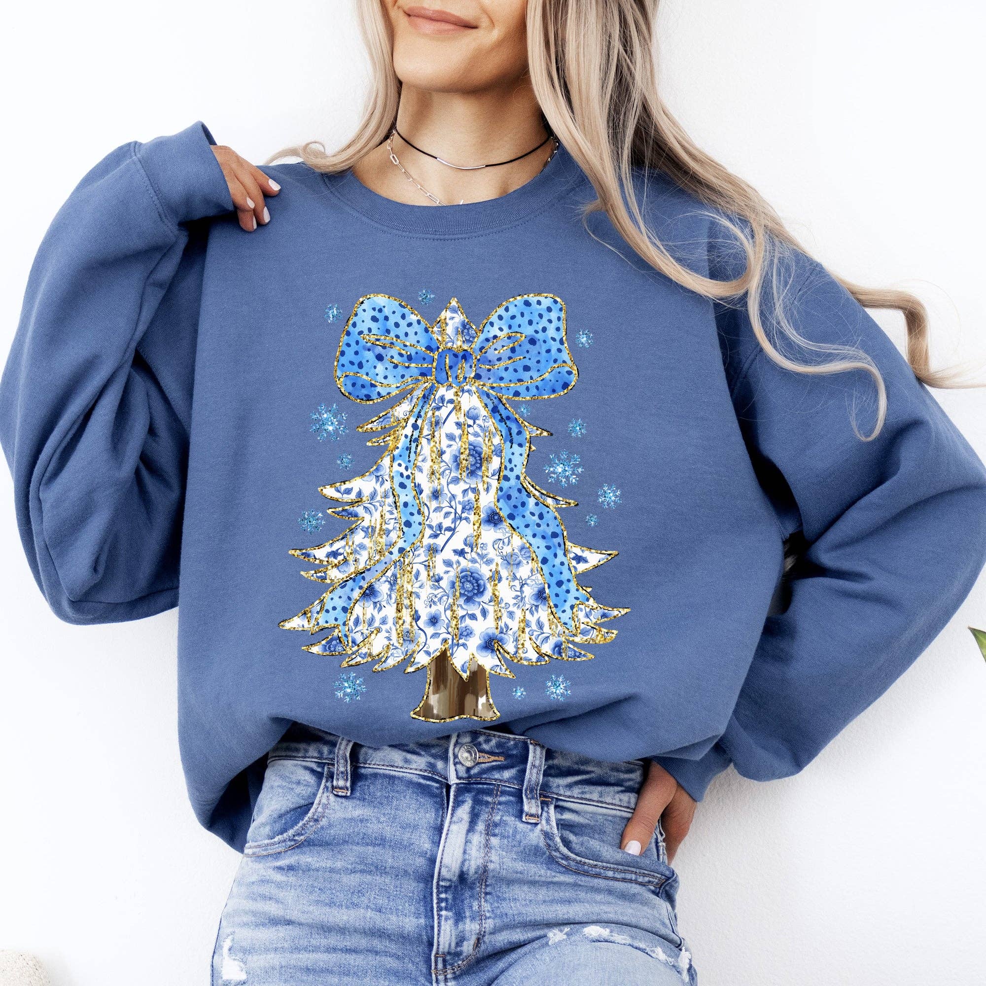 Blue Christmas, Christmas Tree, Coquette, Floral Sweatshirt T-Shirts, Hoodie | PodTeesHub.com