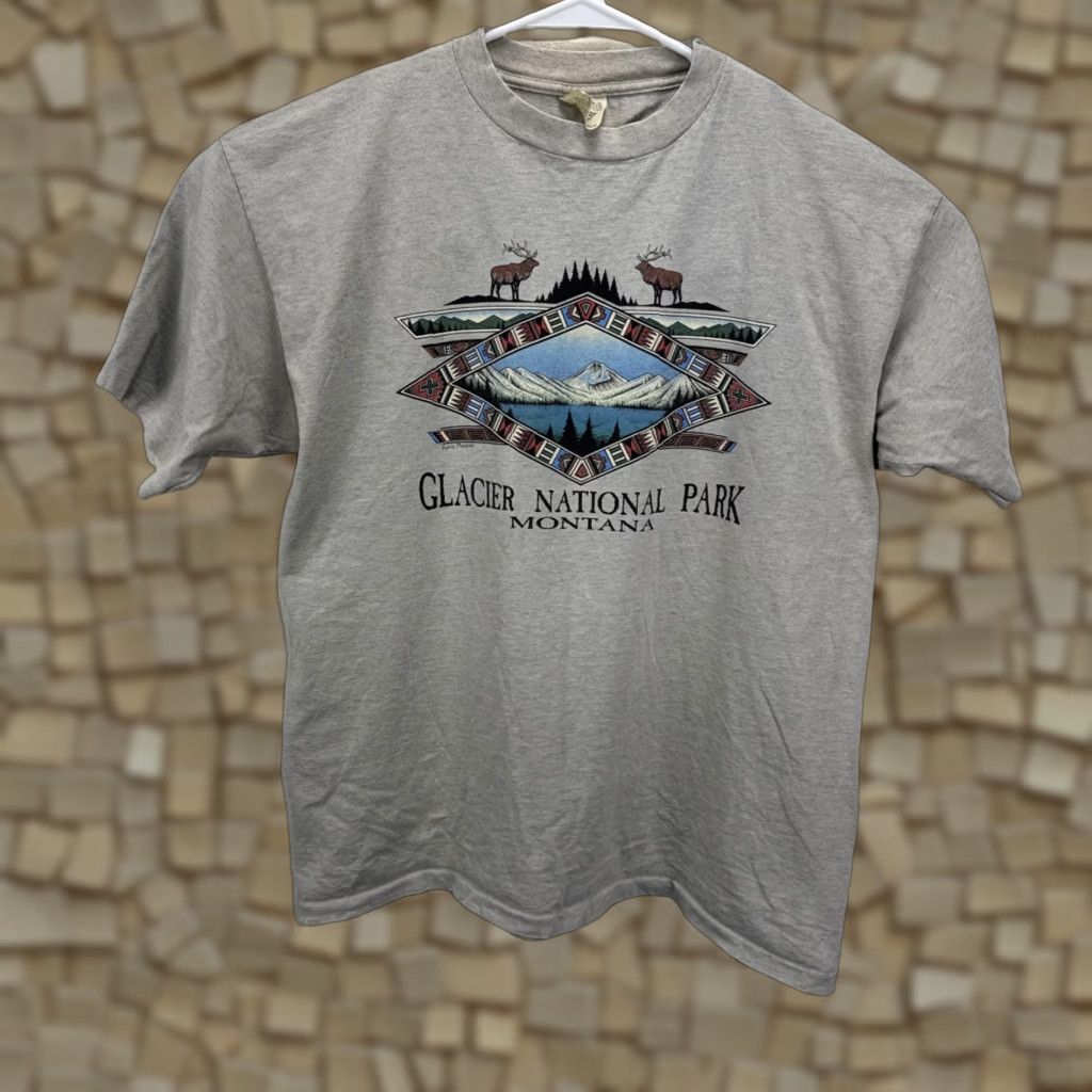 Vintage Prairie Mountain T Shirt Montana Art Elk Glacier National Park Shirt Xl Gray Men Hoodie, Sweatshirt | PodTeesHub.com