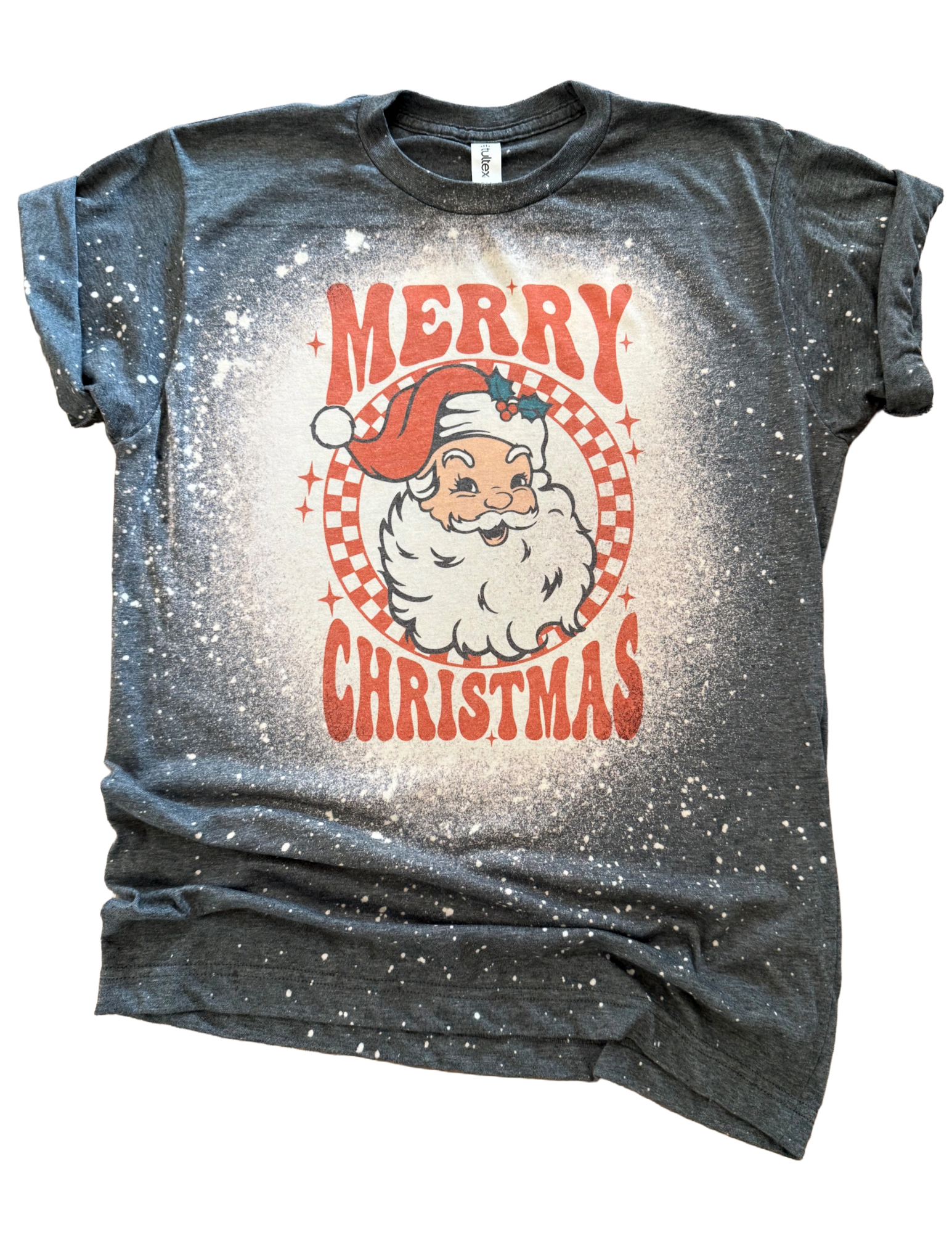 Retro Checkered Santa Merry Christmas Bleached Tee Hoodie, Sweatshirt | PodTeesHub.com