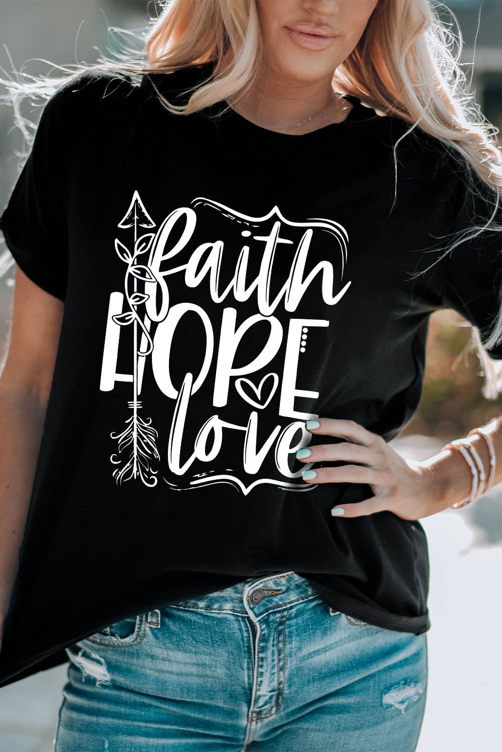 Black Faith Hope Love Letter Short Sleeve Graphic T Shirt Hoodie, Sweatshirt | PodTeesHub.com