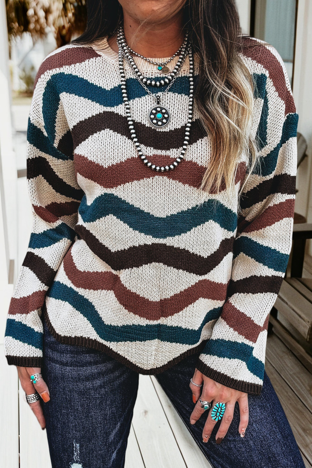 Retro Wave Print Western Sweater (S-Xl) T-Shirts, Hoodie, Sweatshirt | PodTeesHub.com