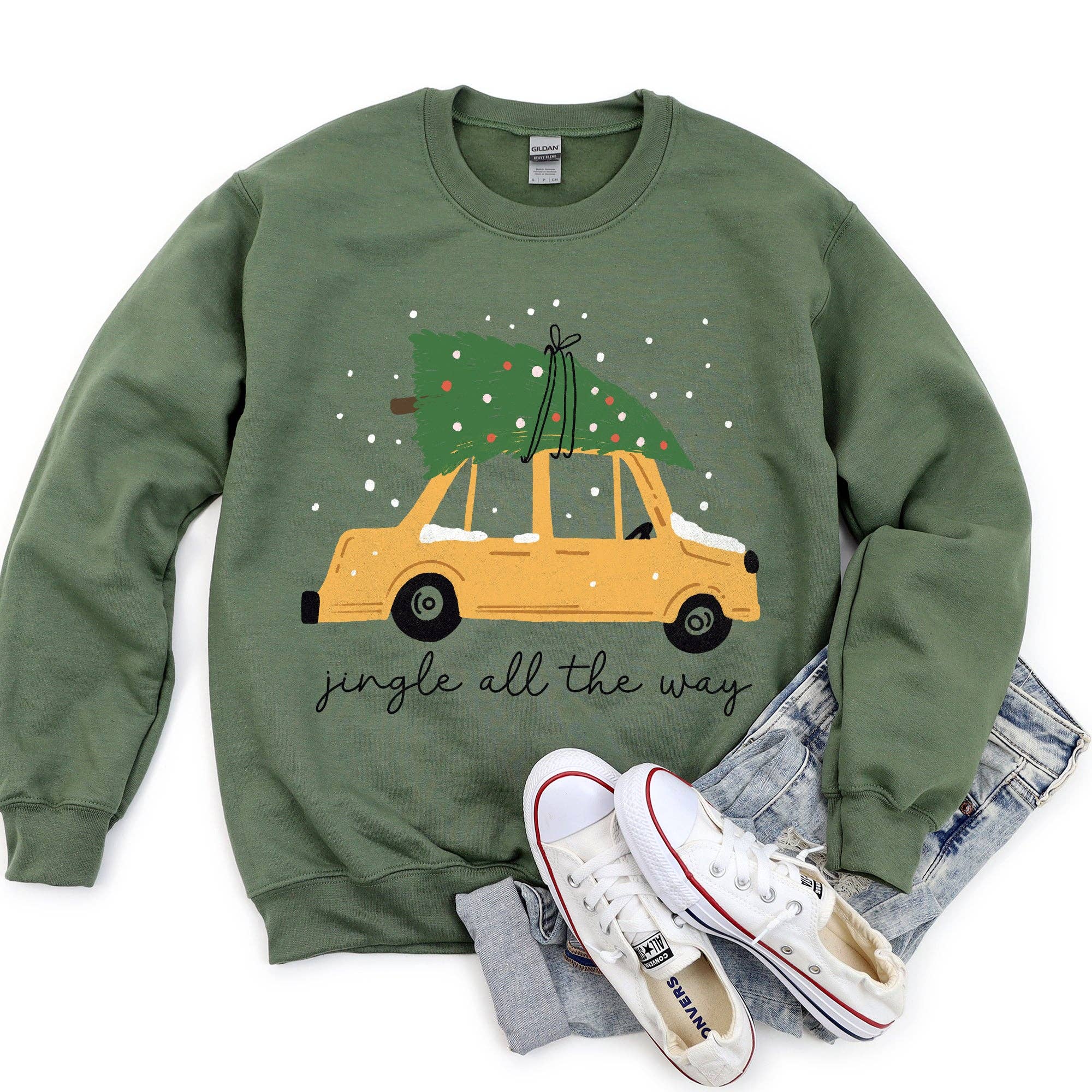 Jingle All the Way, Retro Car, Christmas Sweatshirt T-Shirts, Hoodie | PodTeesHub.com
