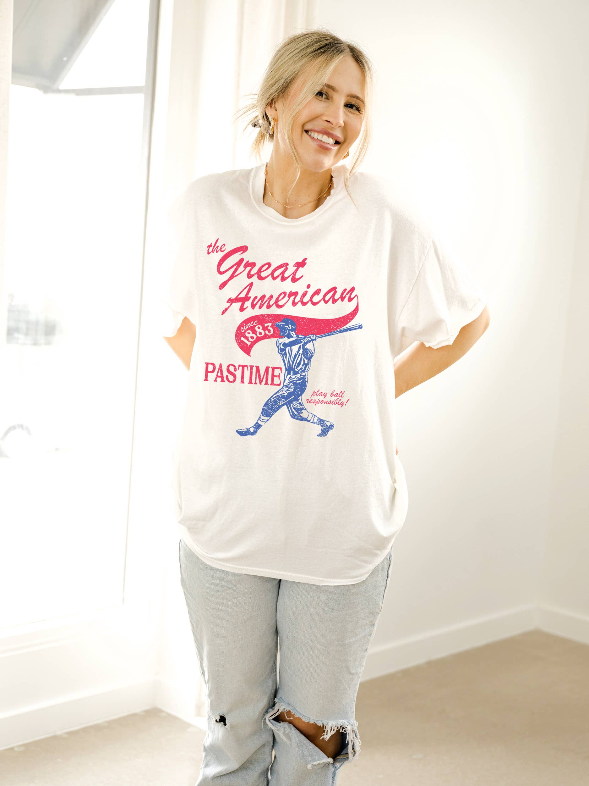 Baseball the Great American Pastime Off White Thrifted Tee Hoodie, Sweatshirt | PodTeesHub.com