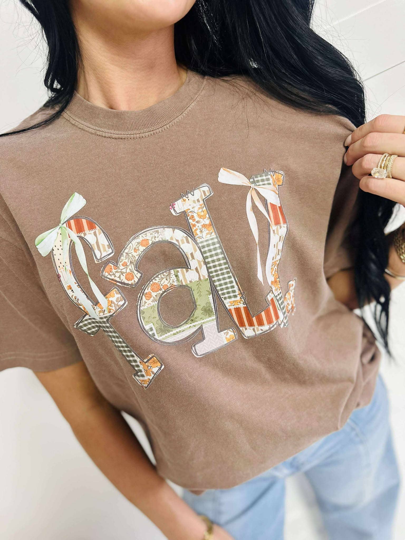 Fall Patchwork Bow Graphic Tee Hoodie, Sweatshirt | PodTeesHub.com