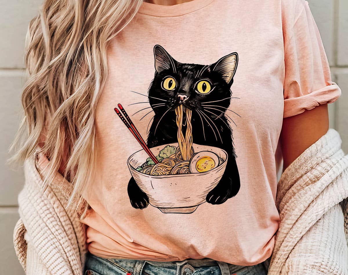 Cat Eating Ramen - Cute Funny Cat Tea Graphic Shirt Hoodie, Sweatshirt | PodTeesHub.com