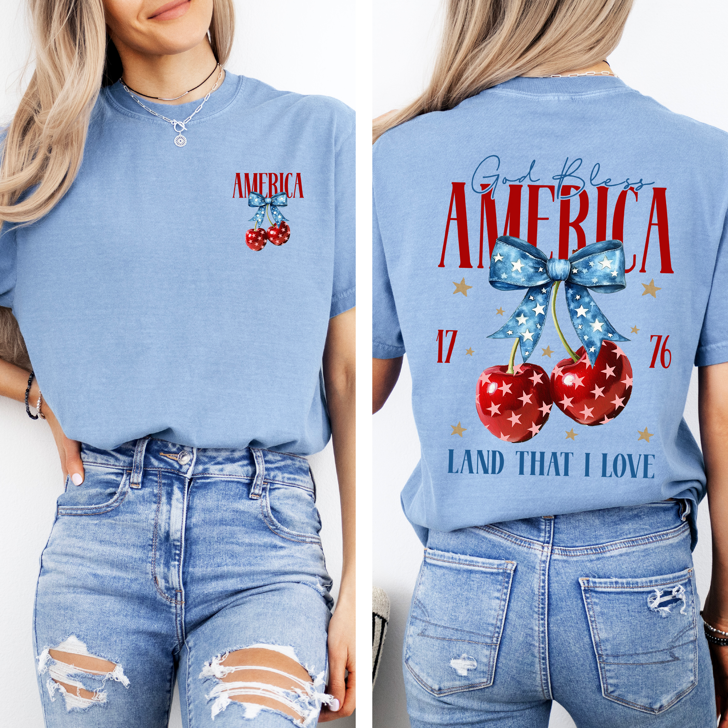 God Bless America, Patriotic, Cherries, USA T-Shirt Hoodie, Sweatshirt | PodTeesHub.com