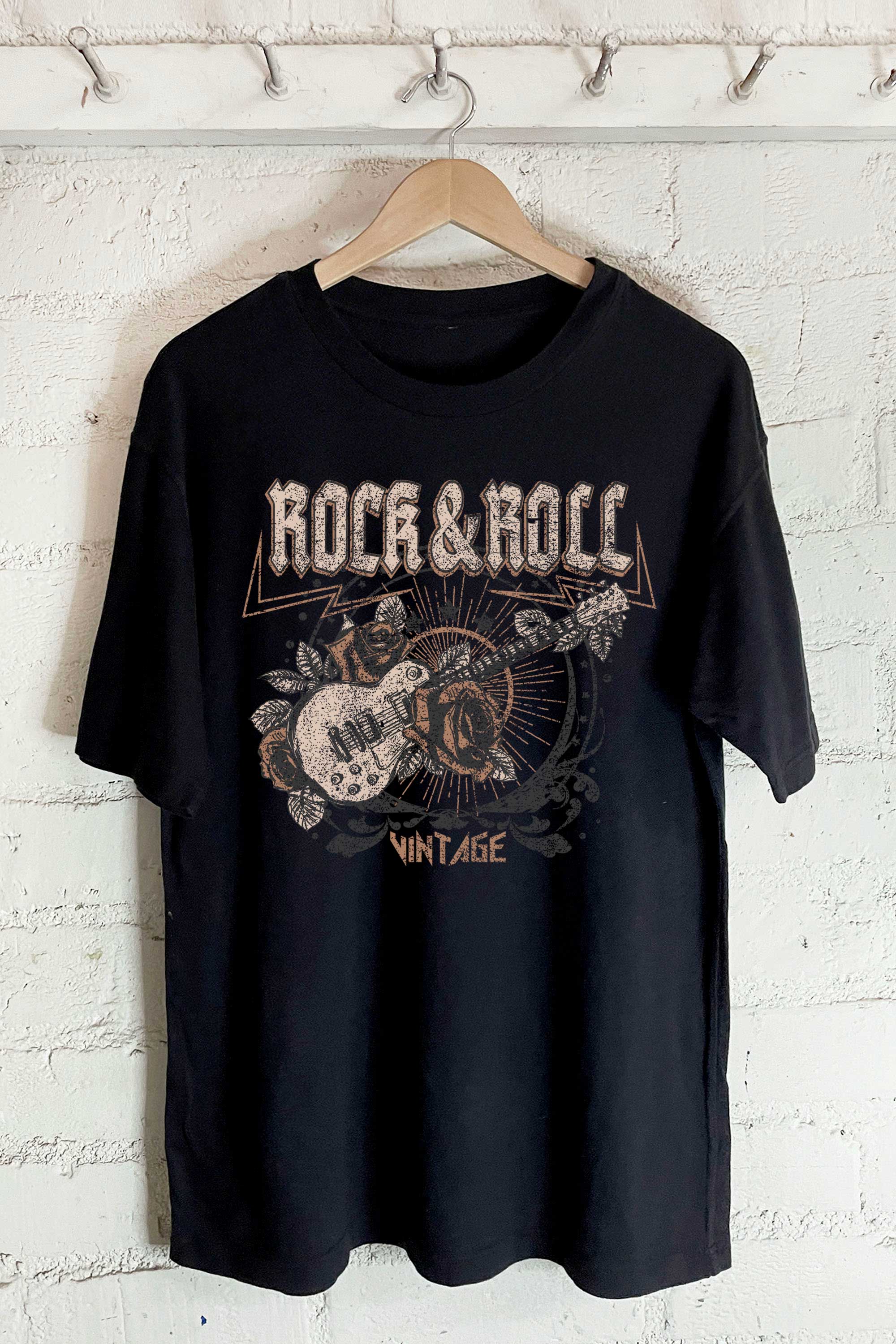 Rock N Roll Vintage-Oversized Tee Hoodie, Sweatshirt | PodTeesHub.com