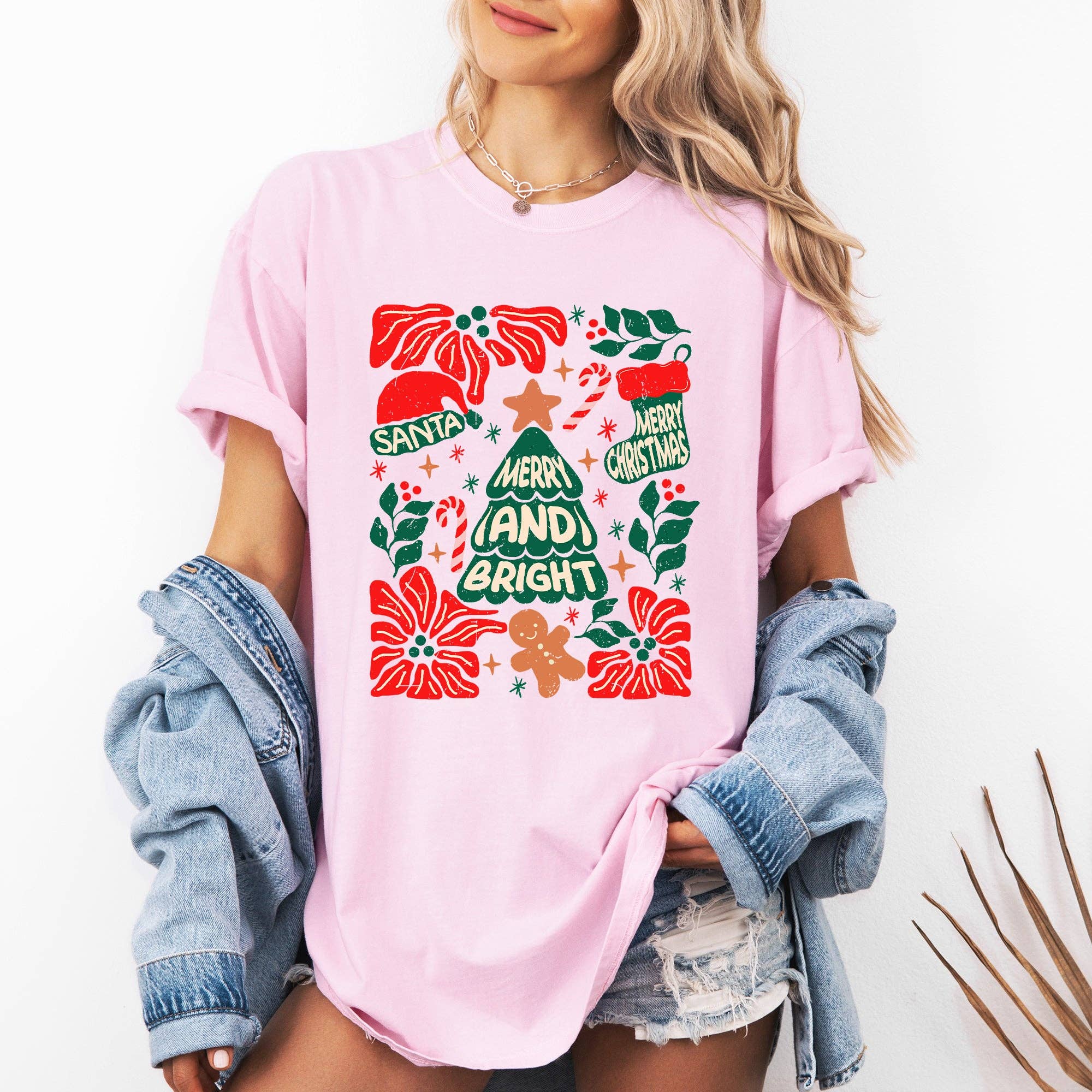 Red Merry and Bright, Candy Cane Tree Merry Christmas Tshirt Hoodie, Sweatshirt | PodTeesHub.com