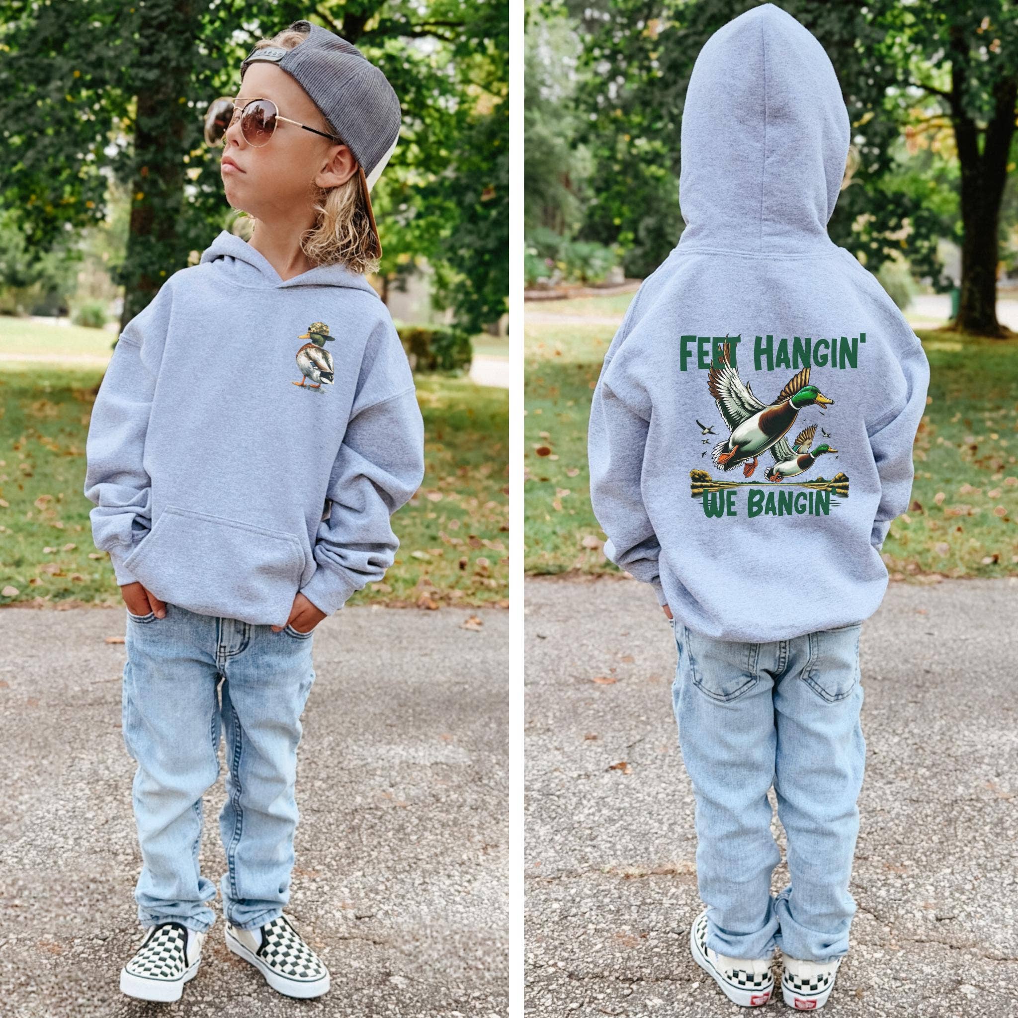 Youth Duck Hunting Hoodie Kids Outdoor Sports Sweatshirt T-Shirts | PodTeesHub.com