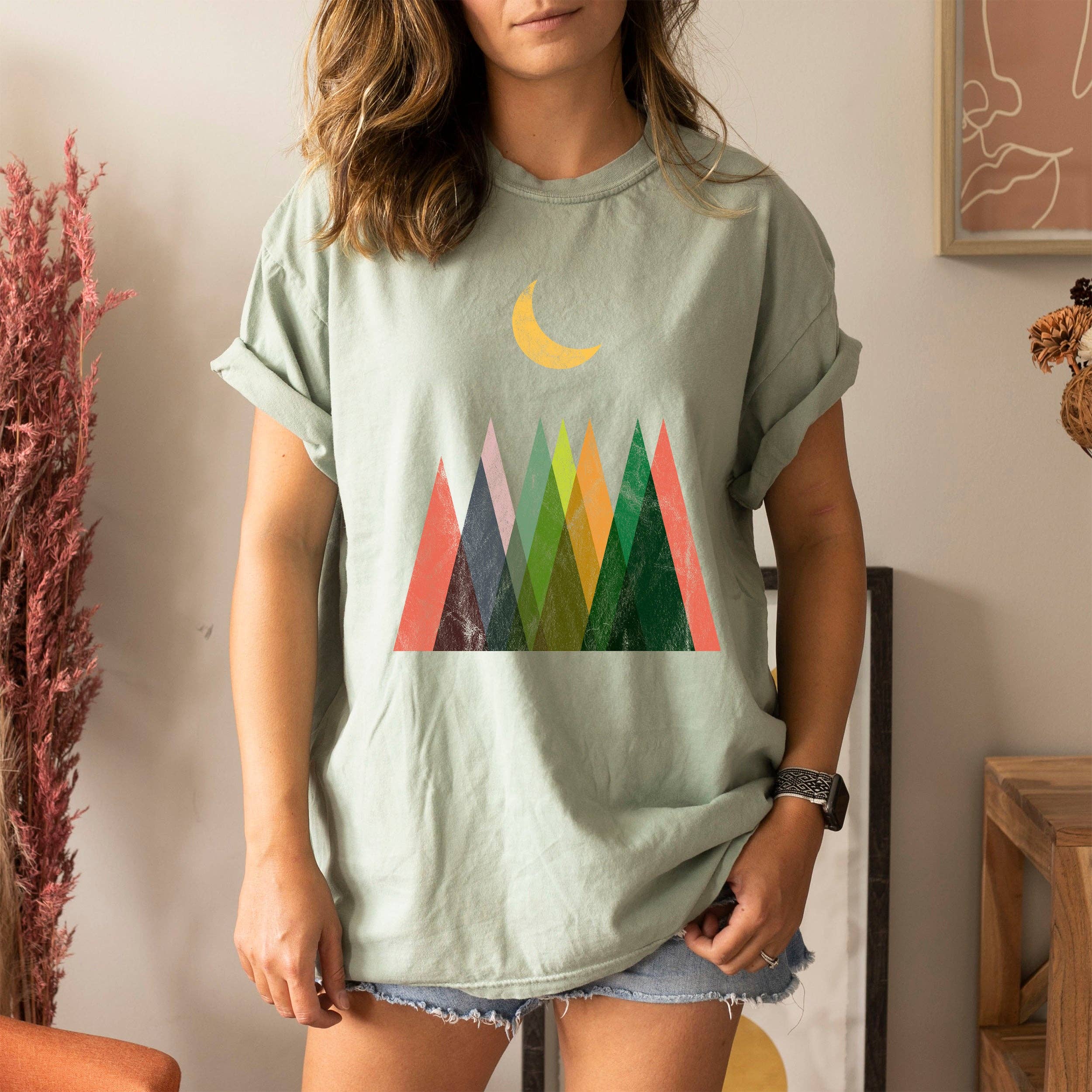 Abstract Mountains and Moon Silhouette T-Shirt Hoodie, Sweatshirt | PodTeesHub.com