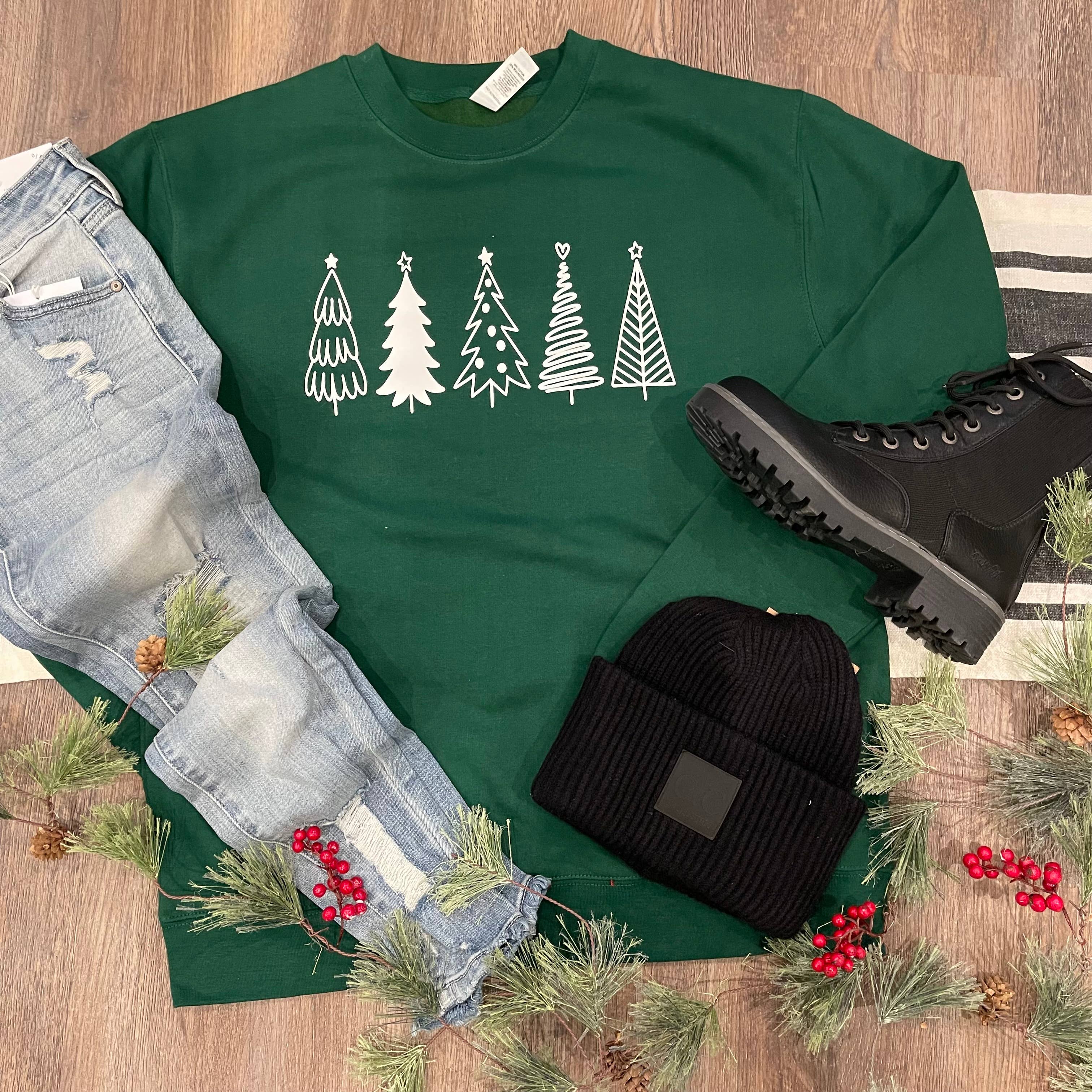 Christmas Trees Crewneck Sweatshirt T-Shirts, Hoodie | PodTeesHub.com