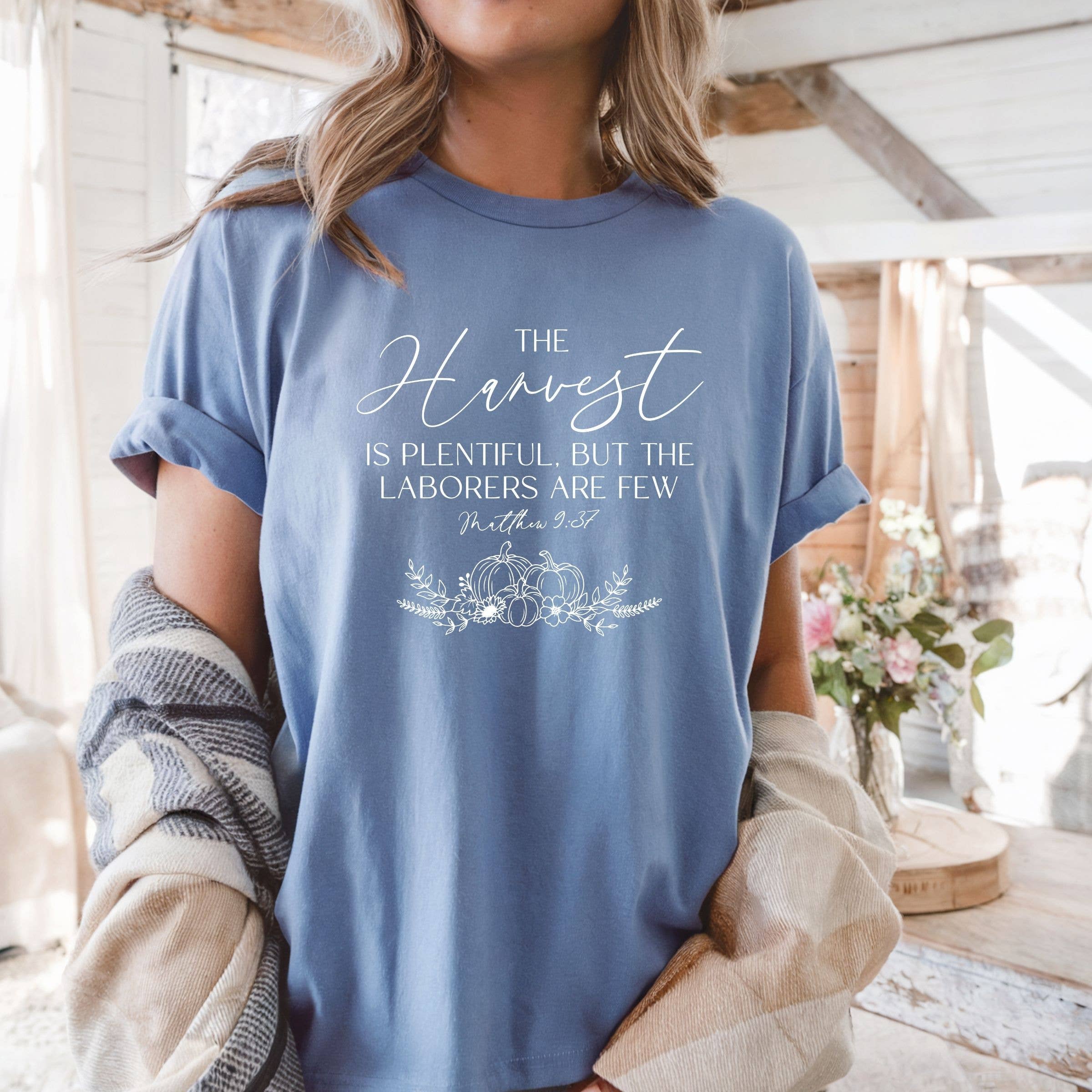 The Harvest Is Plentiful Fall Graphic Tee - Christian Tee Hoodie, Sweatshirt | PodTeesHub.com