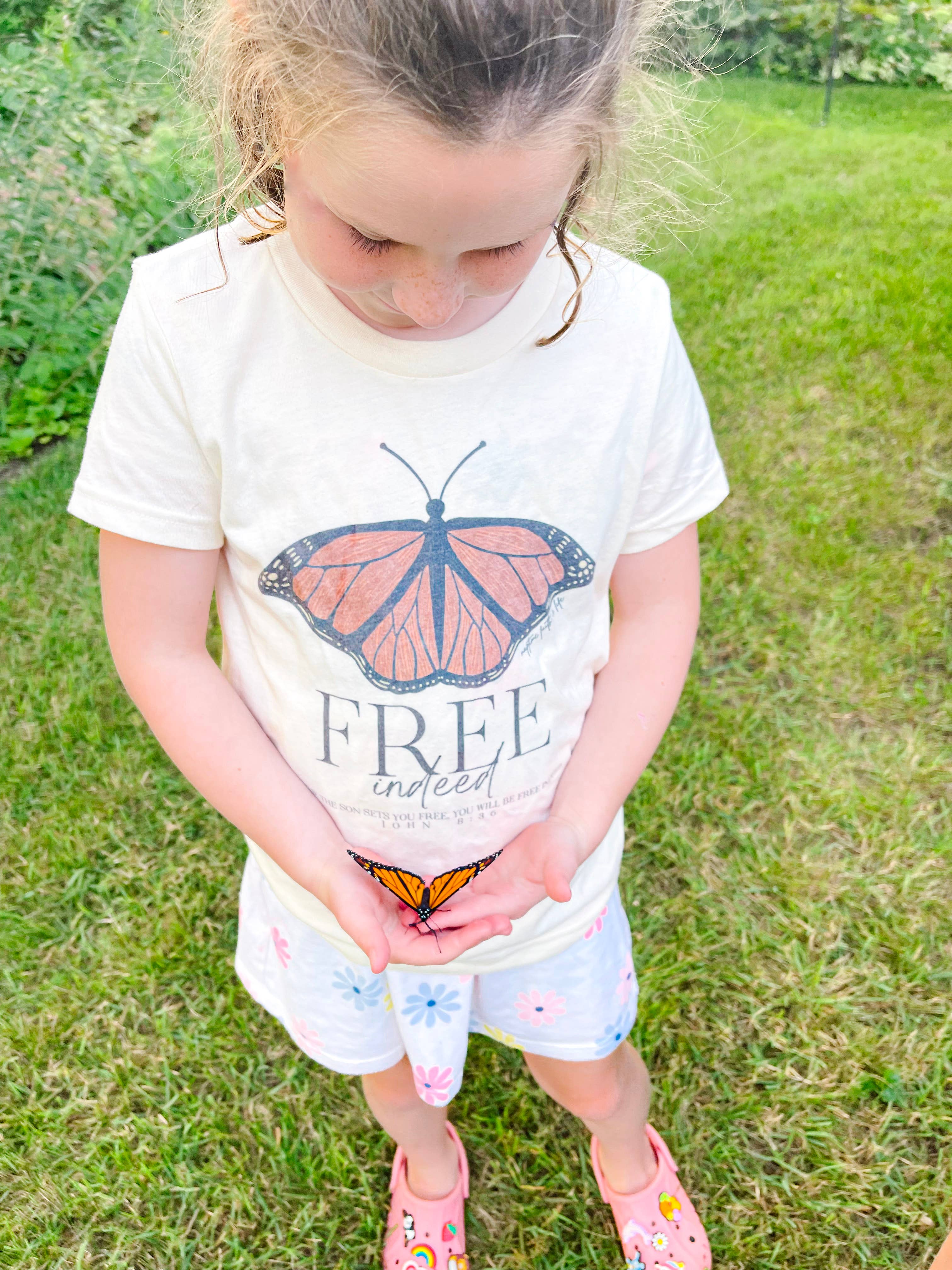 Free Indeed Butterfly Children's Christian Graphic T-Shirt Hoodie, Sweatshirt | PodTeesHub.com