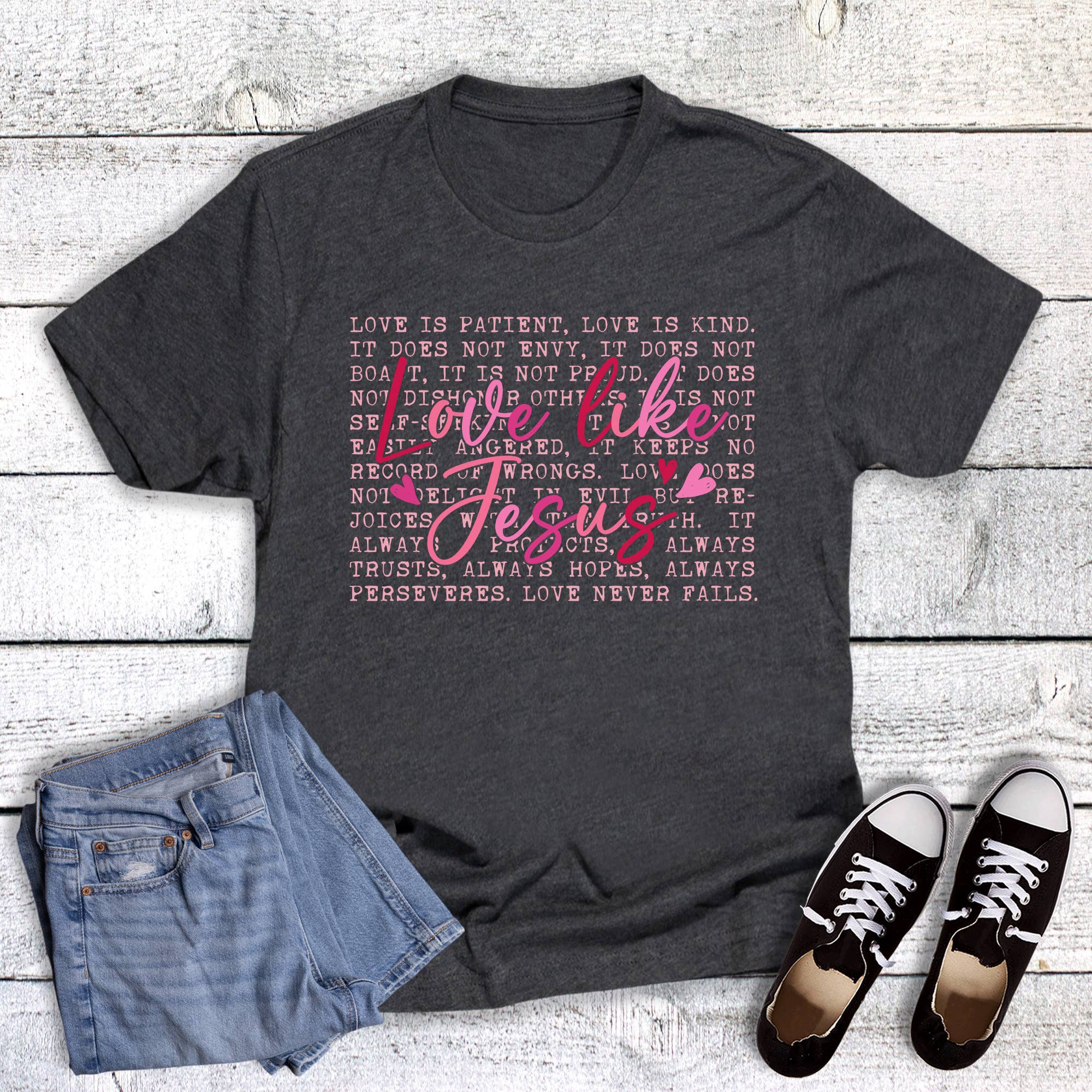 Valentine Faith Love Like Jesus Script Graphic Tee Hoodie, Sweatshirt | PodTeesHub.com