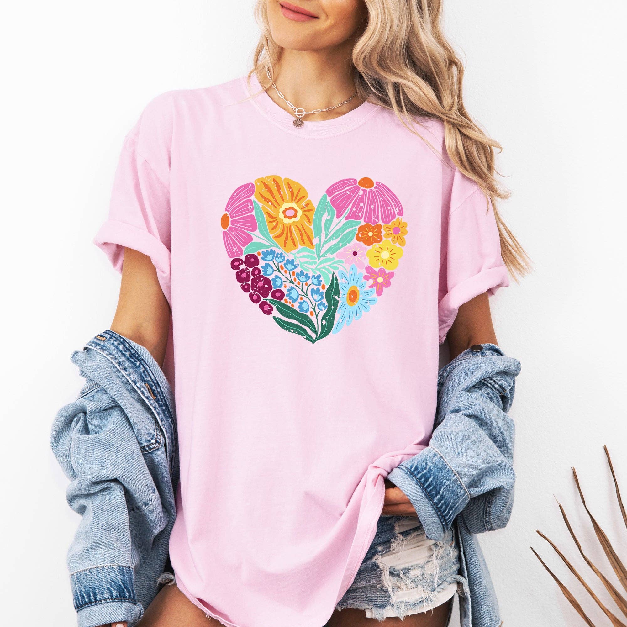 Floral Heart, Folk Art, Retro Flowers Comfort Colors T-Shirt Hoodie, Sweatshirt | PodTeesHub.com