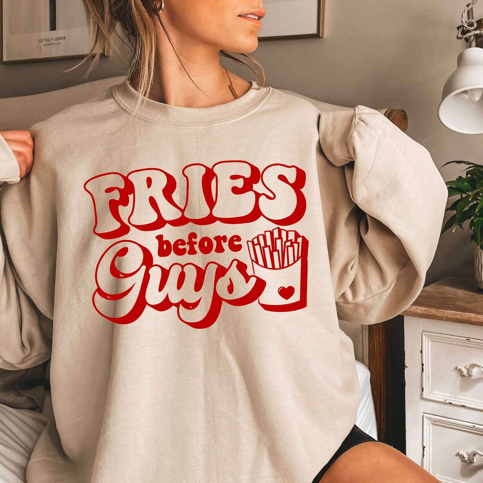 Valentine's Day  Graphic Sweatshirt | Fries Before Guys T-Shirts, Hoodie | PodTeesHub.com