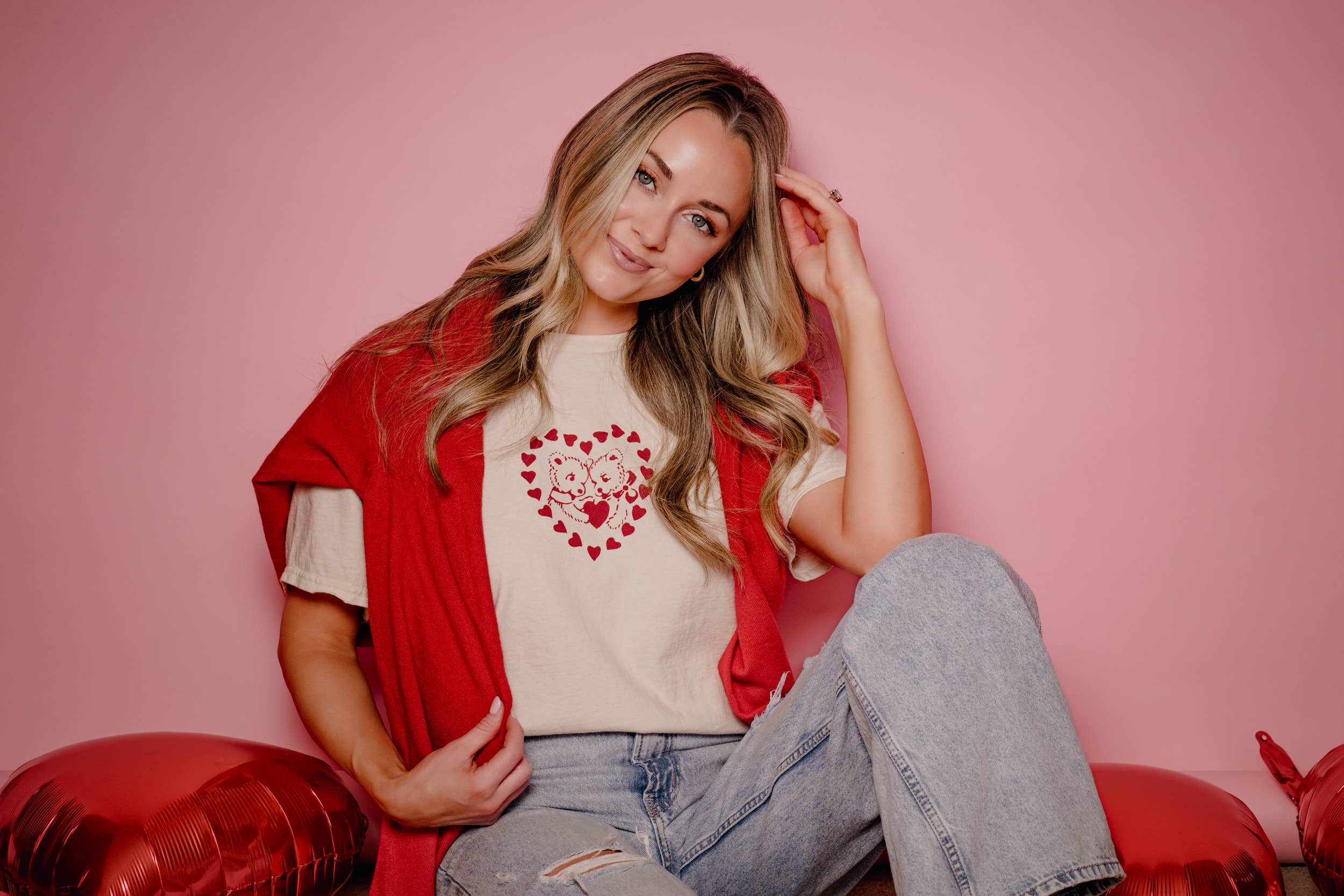 Beary Loved Valentine's Off White Thrifted Graphic Tee Hoodie, Sweatshirt | PodTeesHub.com