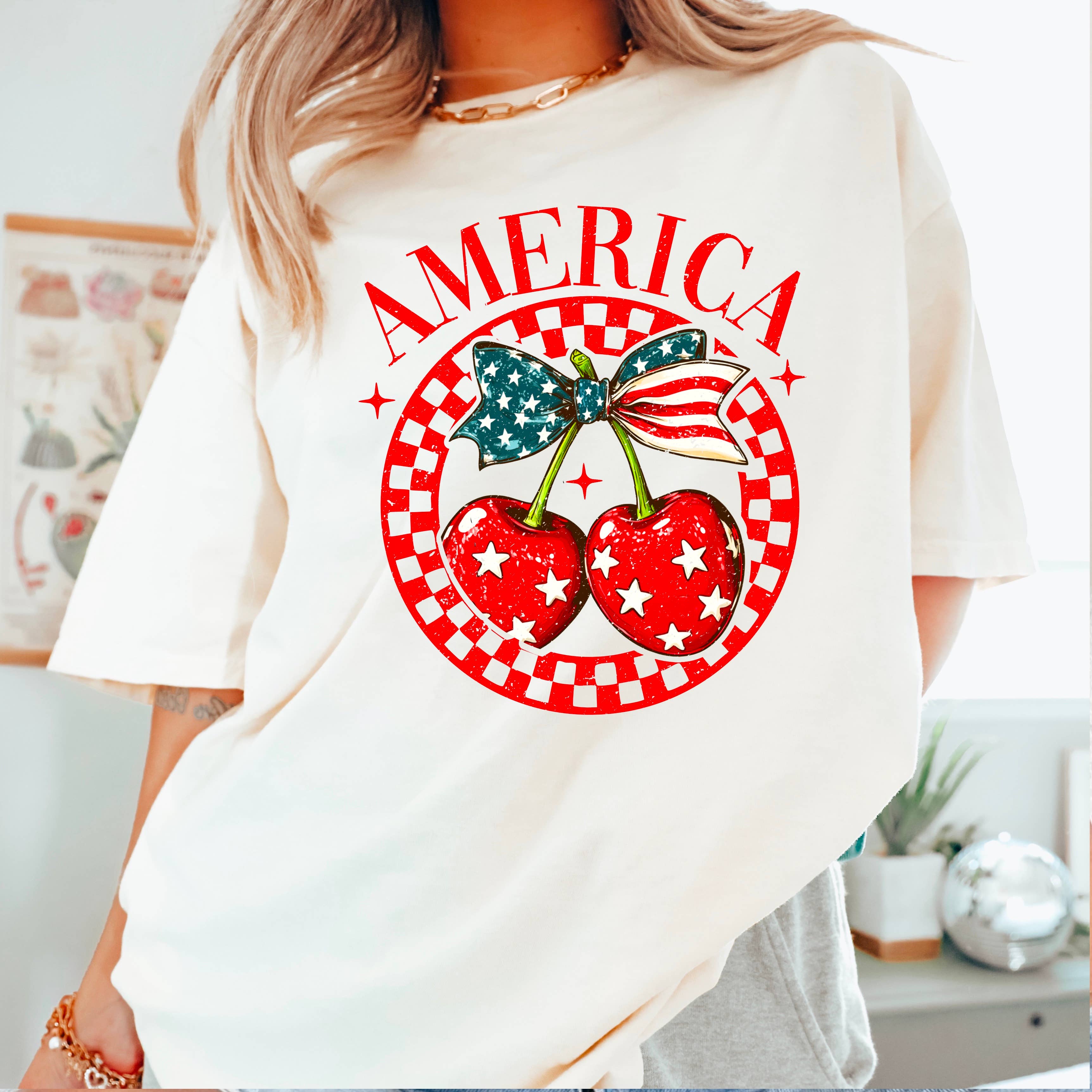 America Cherries July 4th Graphic Shirt | Comfort Color Hoodie, Sweatshirt | PodTeesHub.com