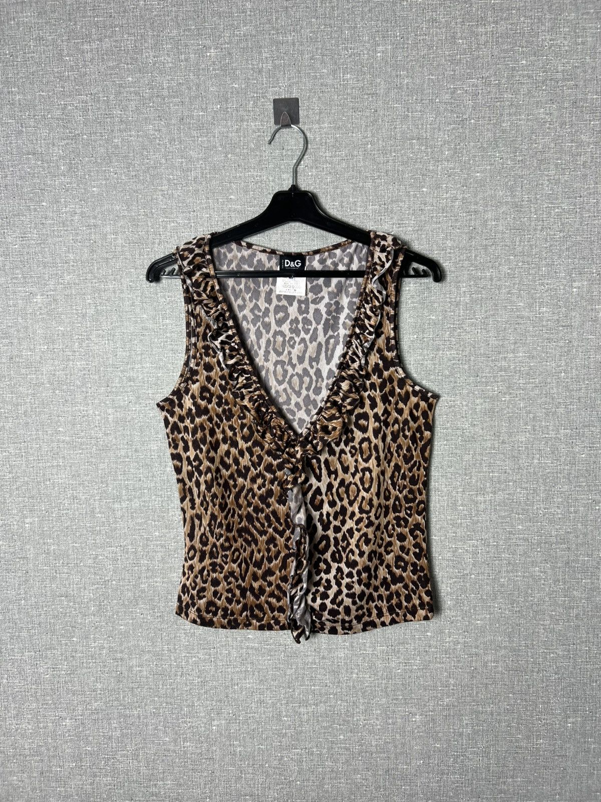 Vintage Dolce Gabbana Leopard Print Ruffle Trim Sleeveless Top D G T-Shirts, Hoodie, Sweatshirt | PodTeesHub.com