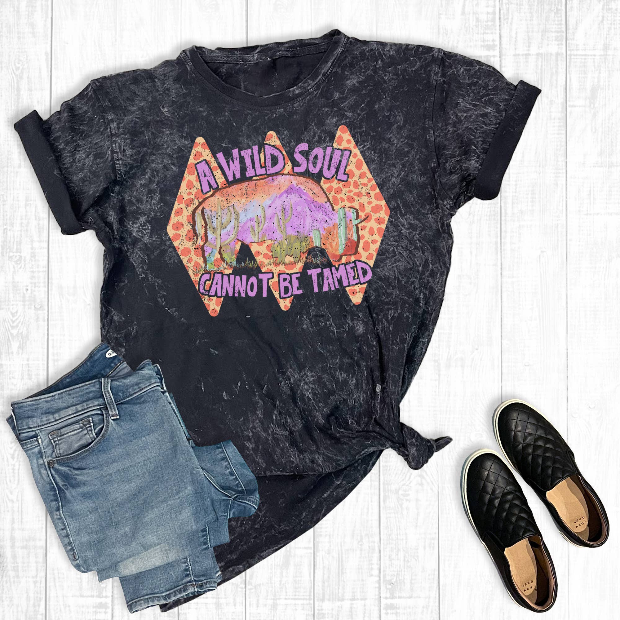 A Wild Soul Can't Be Tamed Mineral Wash Graphic Tee Hoodie, Sweatshirt | PodTeesHub.com