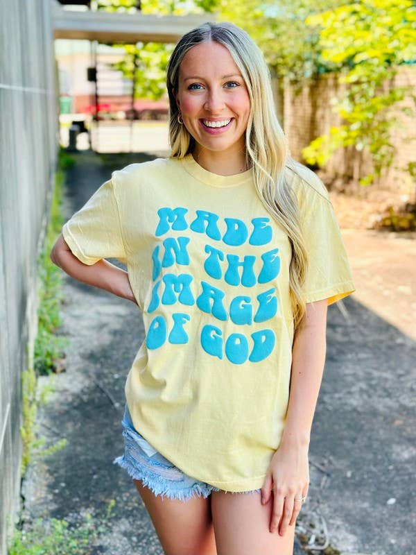 Wavy Made in the Image of God Puff Tee Hoodie, Sweatshirt | PodTeesHub.com