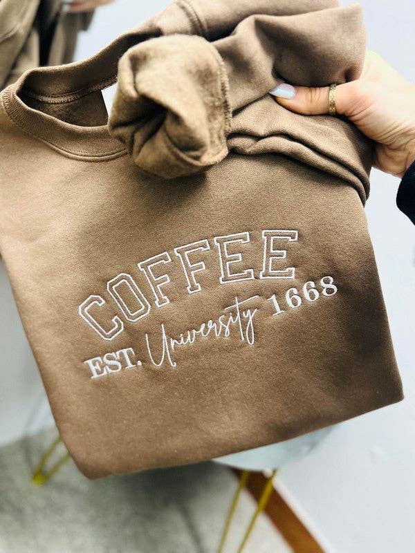Coffee University Varsity Embroidered Sweatshirt T-Shirts, Hoodie | PodTeesHub.com