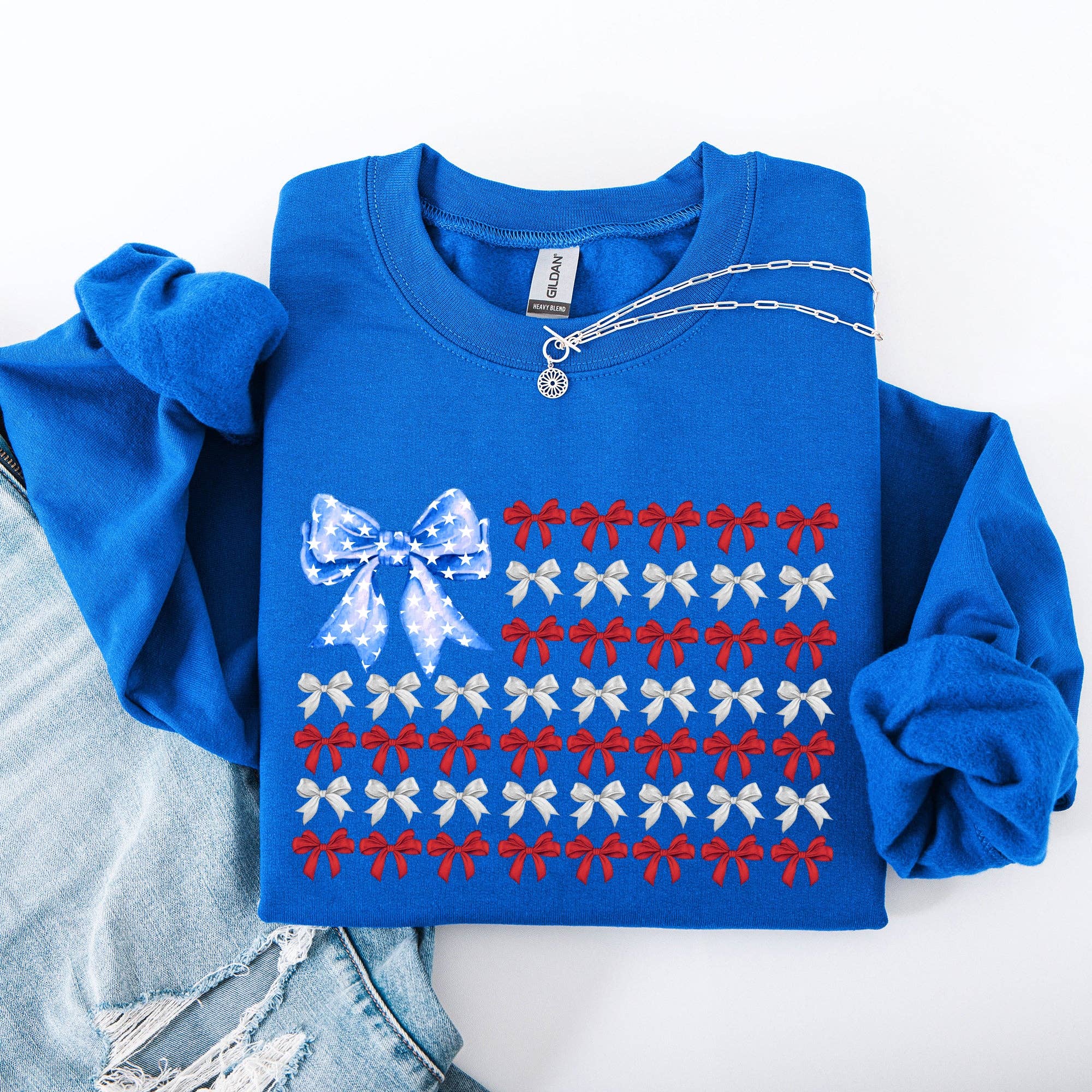 Patriotic Bows, Flag, USA, America, 4th of July Sweatshirt T-Shirts, Hoodie | PodTeesHub.com