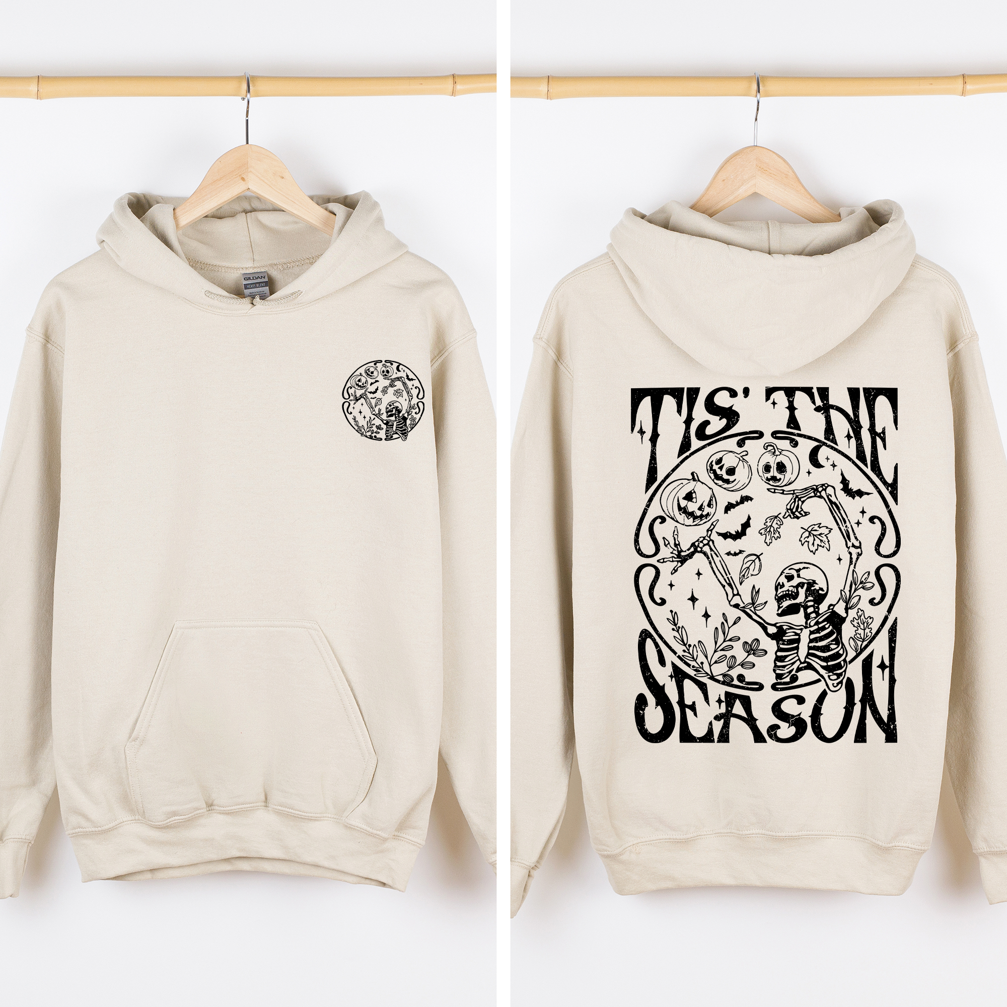 Tis the Season, Front and Back, Skeleton Halloween Hoodie T-Shirts, Sweatshirt | PodTeesHub.com