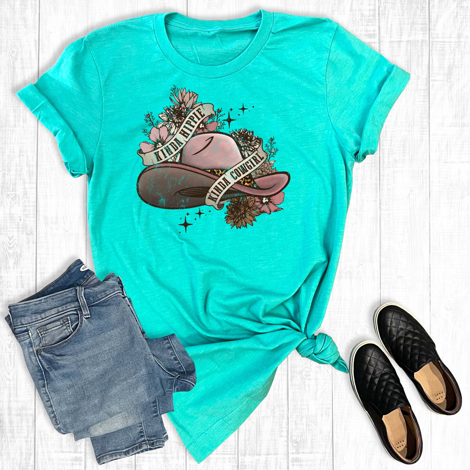 Western Kinda Hippie Kinda Cowgirl Graphic Tee Hoodie, Sweatshirt | PodTeesHub.com