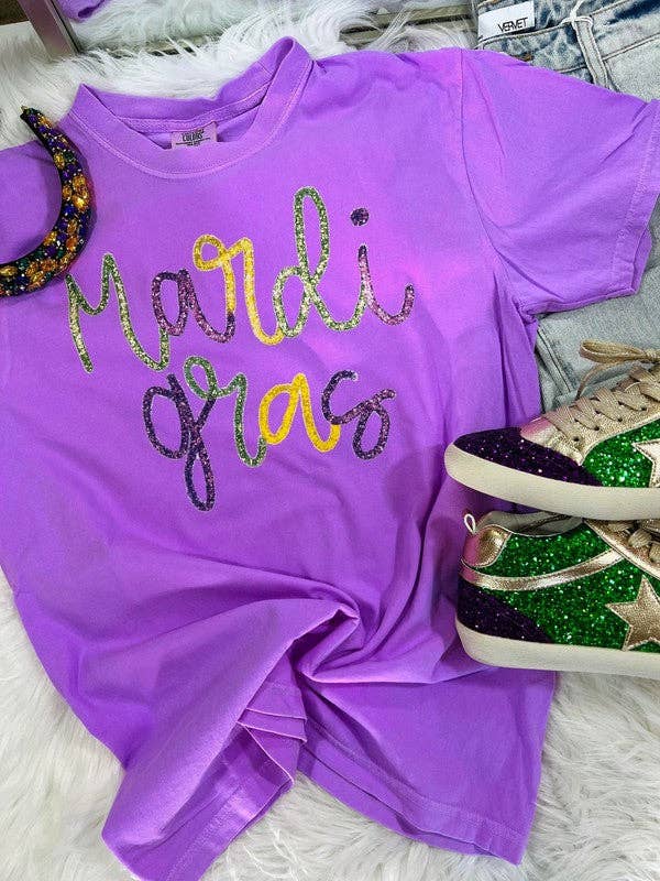 Mardi Gras Multi Gtitter Script Tee Hoodie, Sweatshirt | PodTeesHub.com