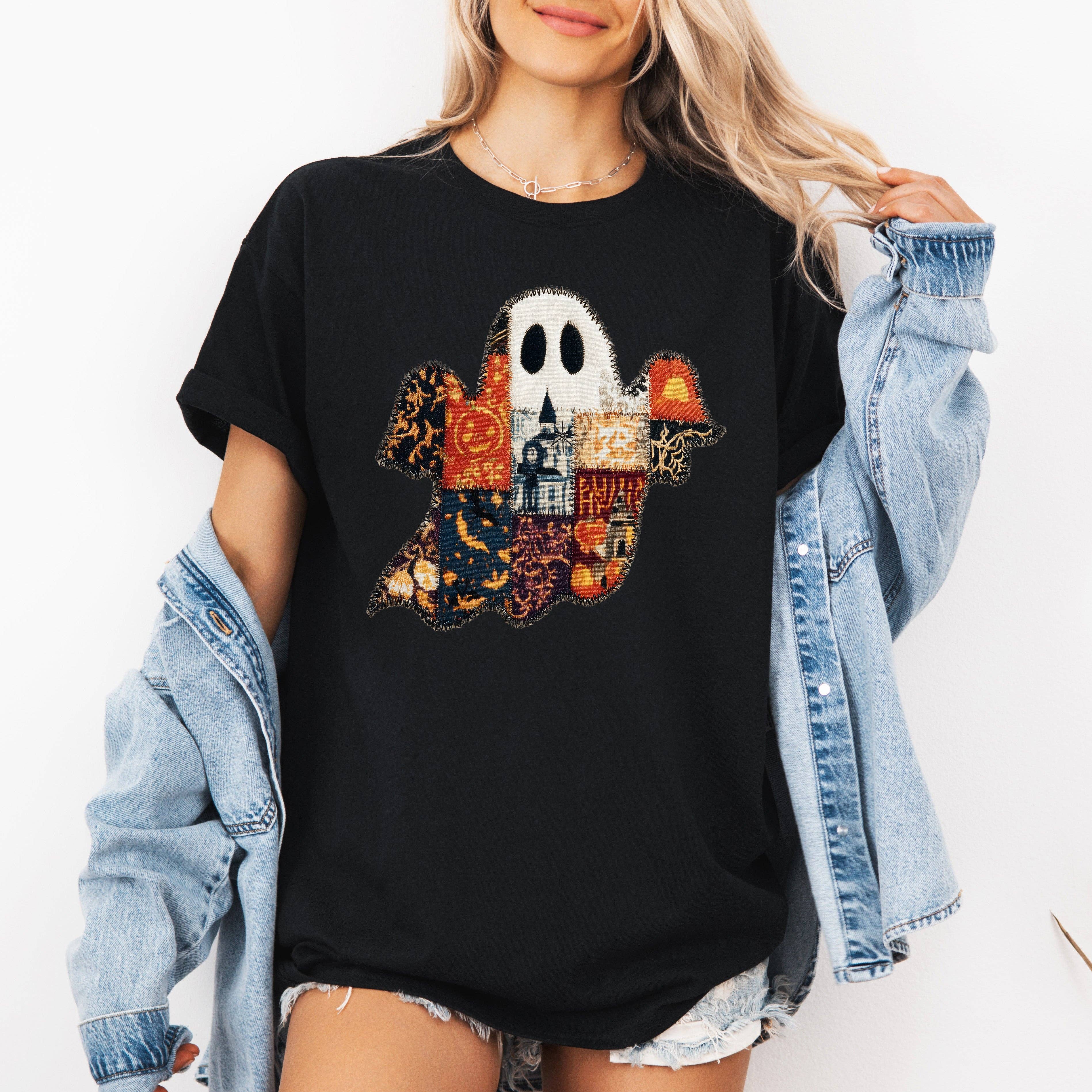 Ghost, Faux Quilt Trad, Halloween, Fall, Autumn, Tshirt Hoodie, Sweatshirt | PodTeesHub.com