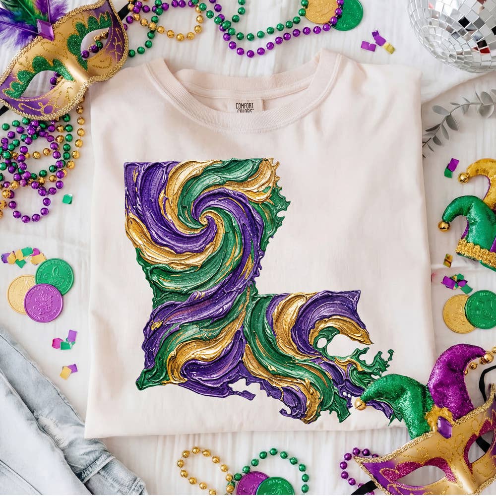 Faux Painted Mardi Gras Louisiana Swirl Tee Hoodie, Sweatshirt | PodTeesHub.com