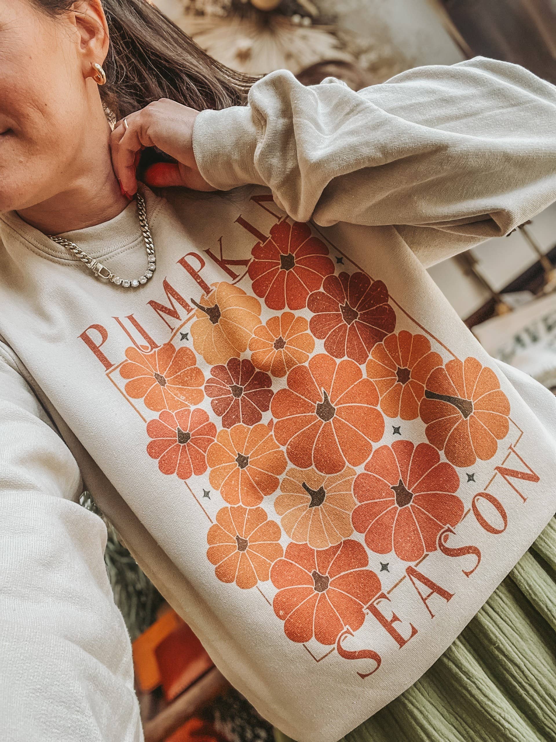 Pumpkin Season Floral Crew Neck Sweatshirt | Trending T-Shirts, Hoodie | PodTeesHub.com