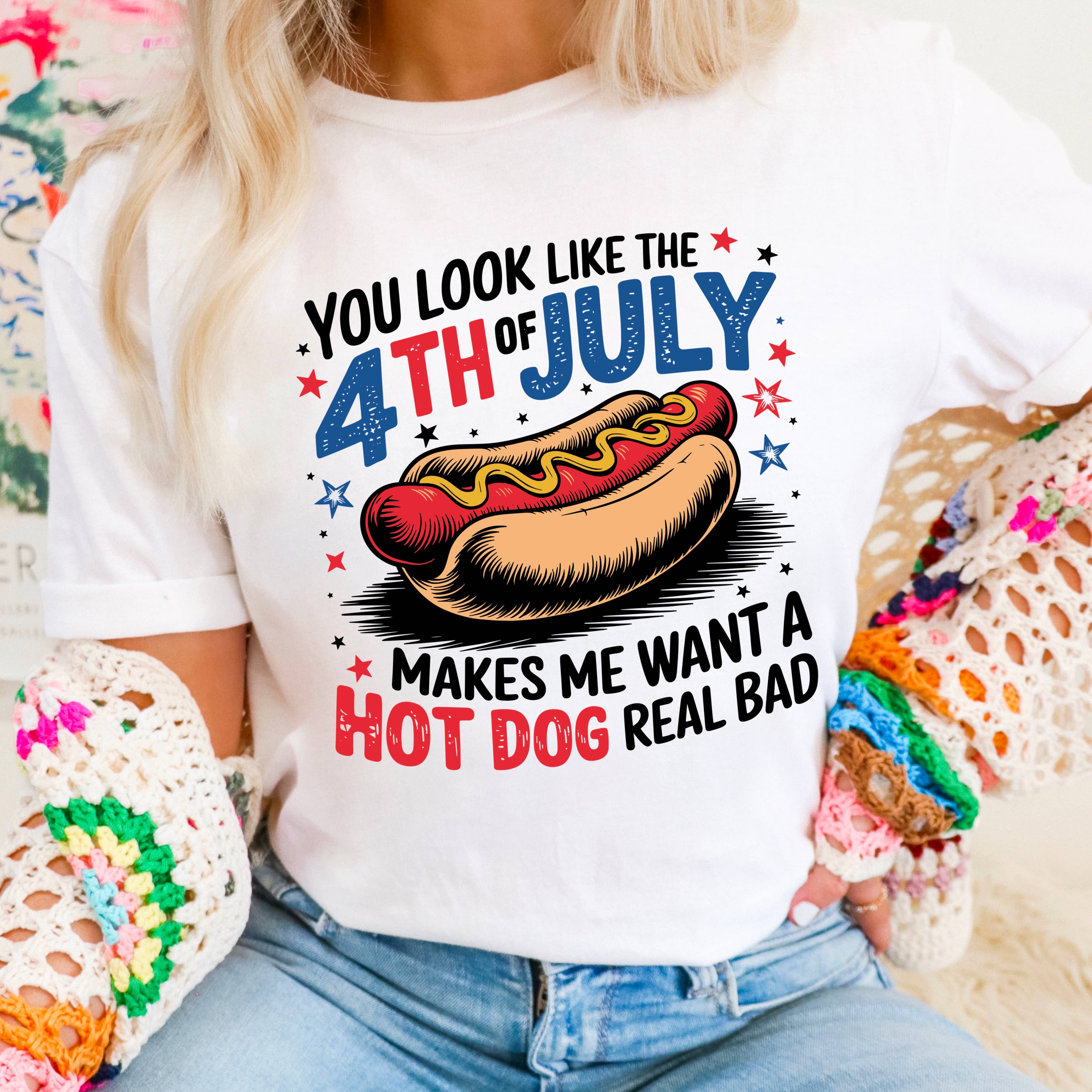 July 4th Hotdog Graphic Tee | Gildan Hoodie, Sweatshirt | PodTeesHub.com