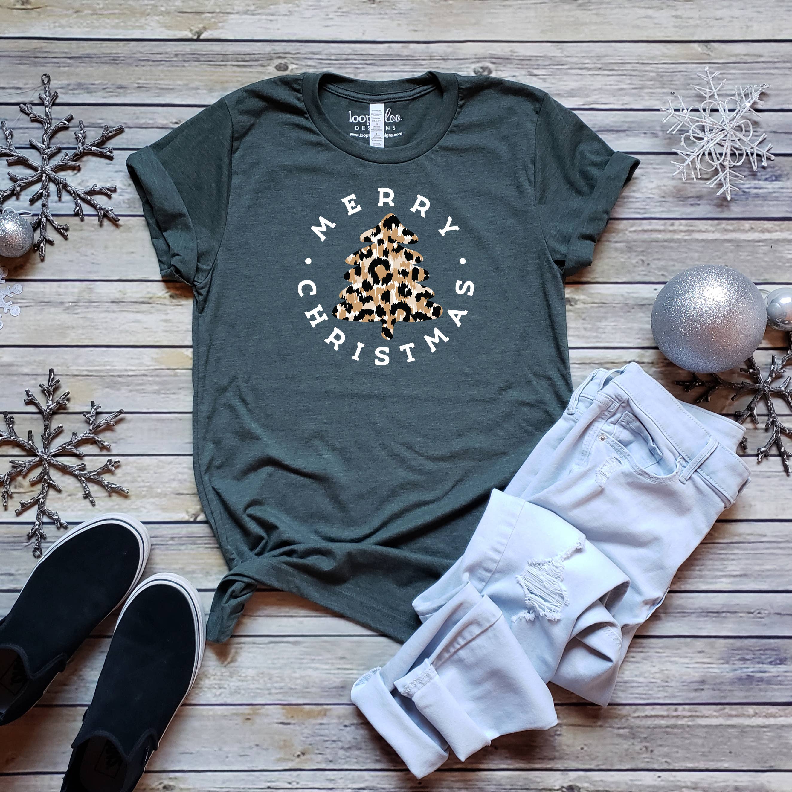 Merry Christmas Leopard Tee | Christmas | Sizes XS-2XL Hoodie, Sweatshirt | PodTeesHub.com