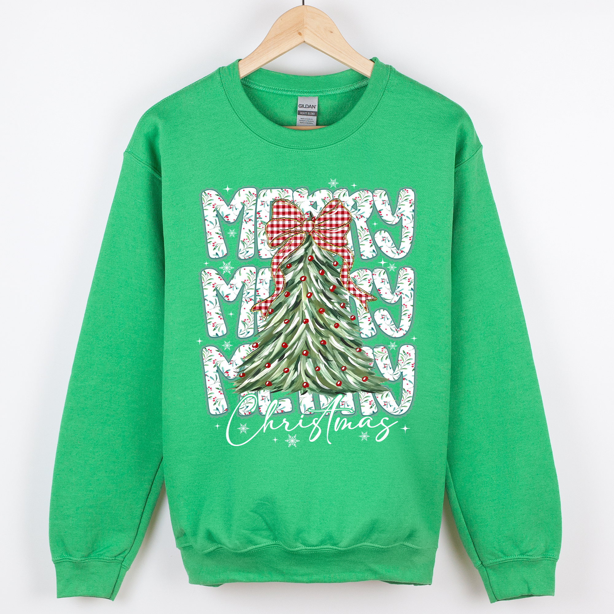 Merry Christmas, Tree, Classic Santa, Gingham Bow Sweatshirt T-Shirts, Hoodie | PodTeesHub.com
