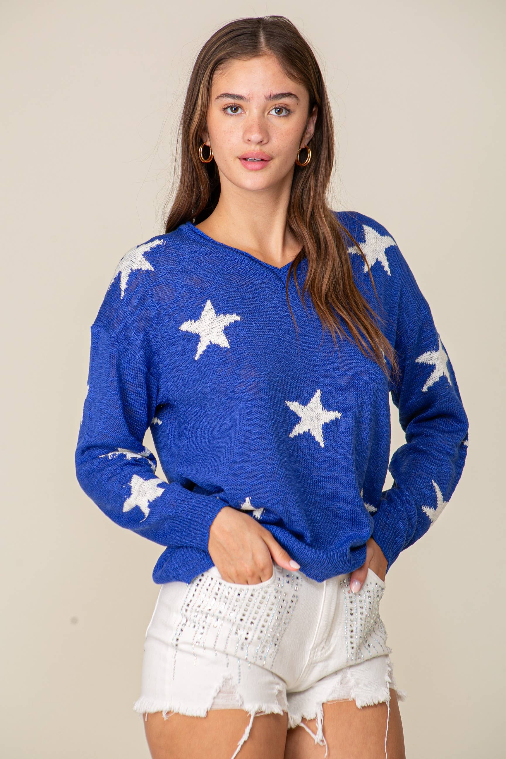 .SI-28096 Americana Star Print Oversized Sweater T-Shirts, Hoodie, Sweatshirt | PodTeesHub.com