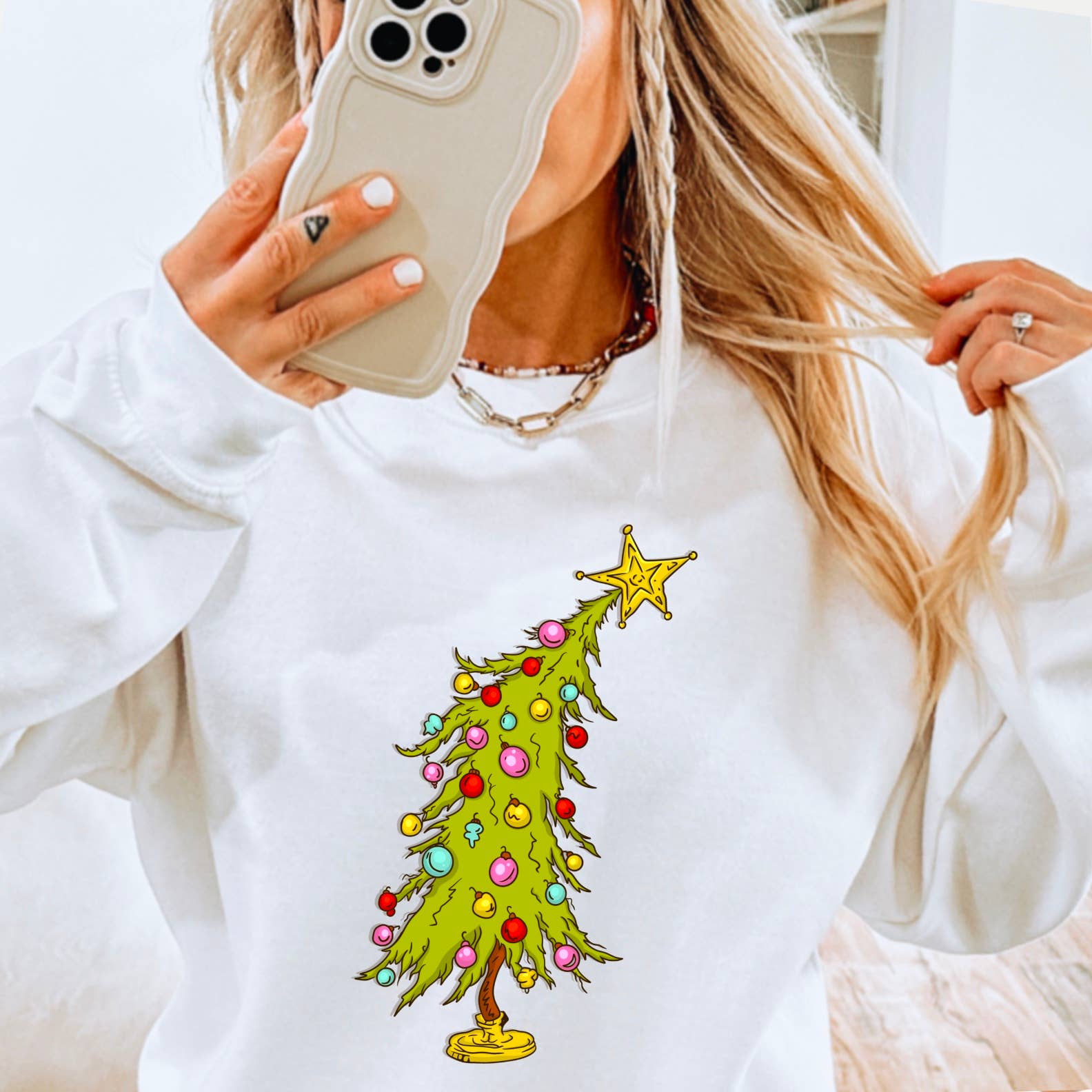 Whimsy Christmas Tree Sweatshirt  | Women's Sweatshirt T-Shirts, Hoodie | PodTeesHub.com